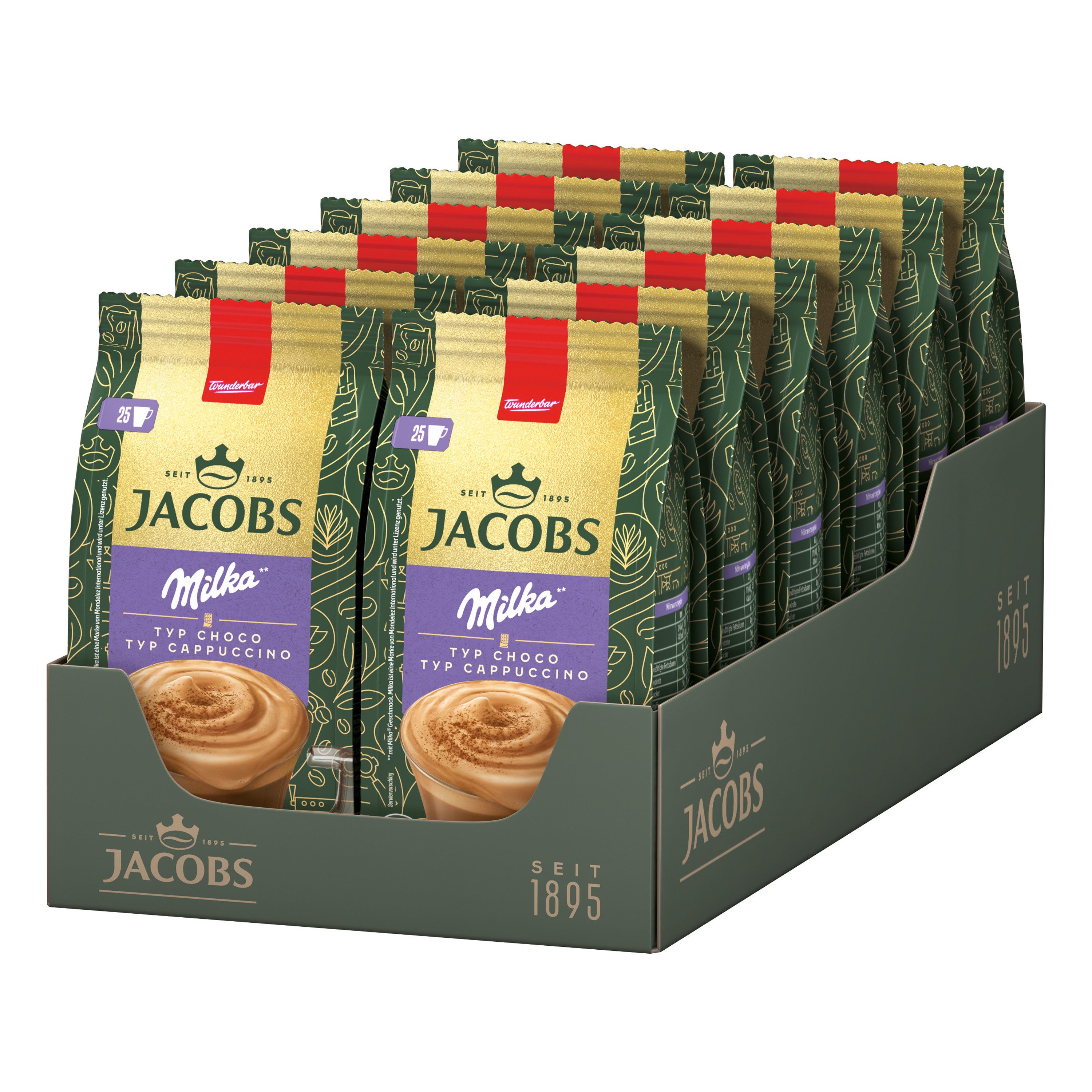 JACOBS Kaffee Löskaffee TYP CHOCO CAPPUCCINO 12 x 400 g Beutel mit Milka®* Geschmack, (Packung, 12er Pack)