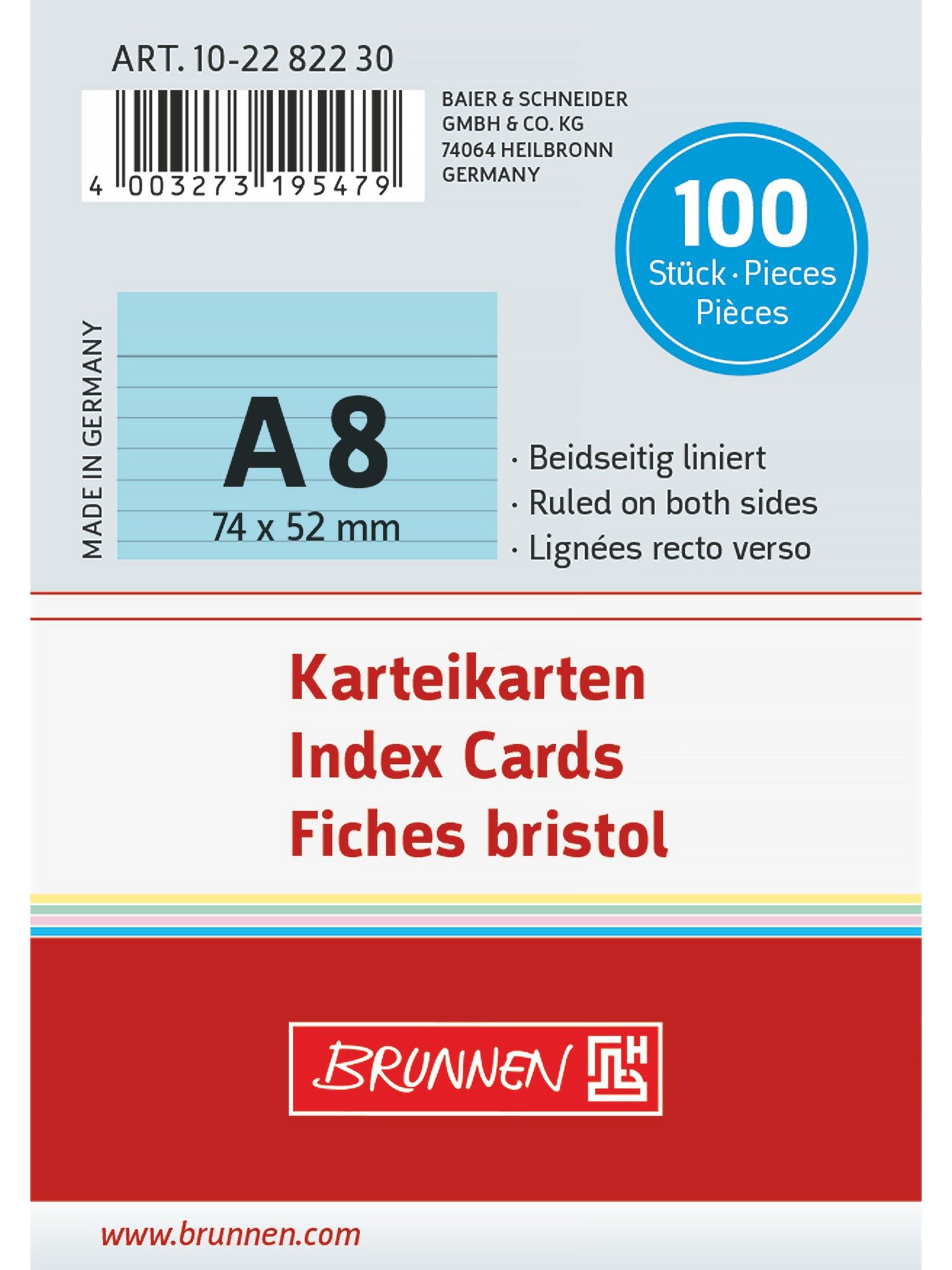 Baier Kindersitz Karteikarten Karteikarten A8 liniert 180 g/m² 100 Stück Blau