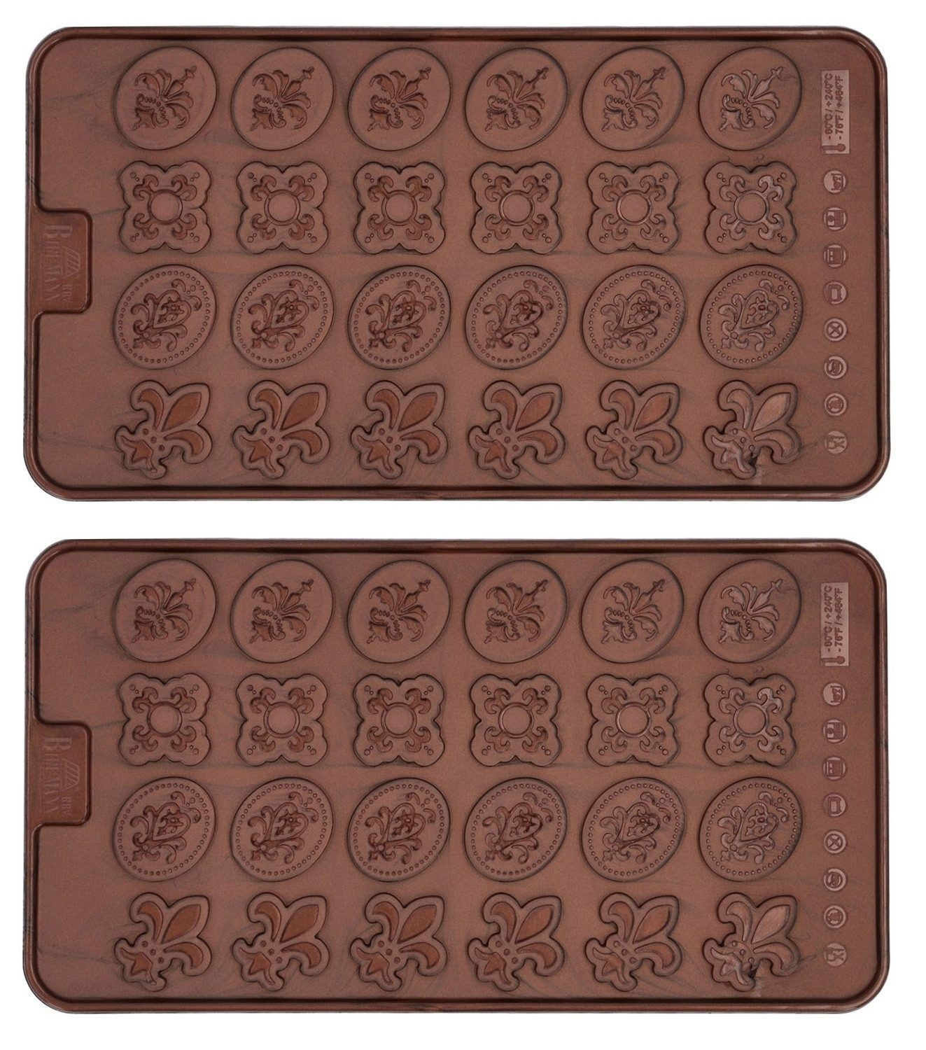 Birkmann Pralinenform CHOCOLATERIE, 2er Set, Braun, Silikon, (2-tlg), BPA-frei, Ornamente und Herzen