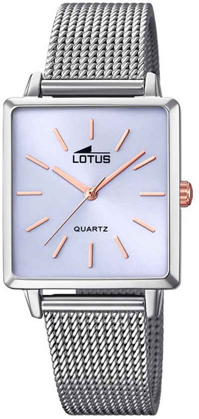 Lotus Quarzuhr LOTUS Damen Uhr Fashion 18718/3, Damenuhr eckig, klein (ca. 27mm) Edelstahlarmband silber