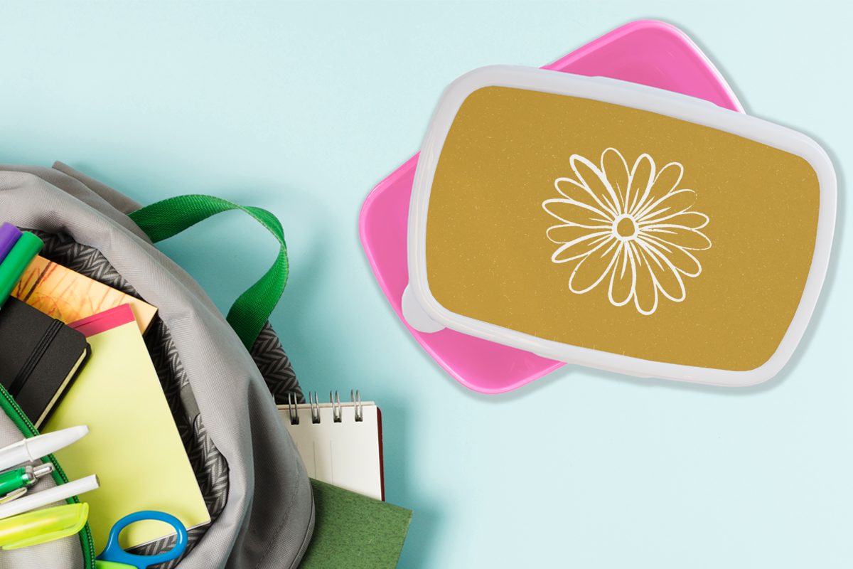 Kunststoff rosa für Blumen (2-tlg), Kunststoff, - Brotdose Erwachsene, Sommer Mädchen, Lunchbox Weiß, Snackbox, - MuchoWow Brotbox Kinder,