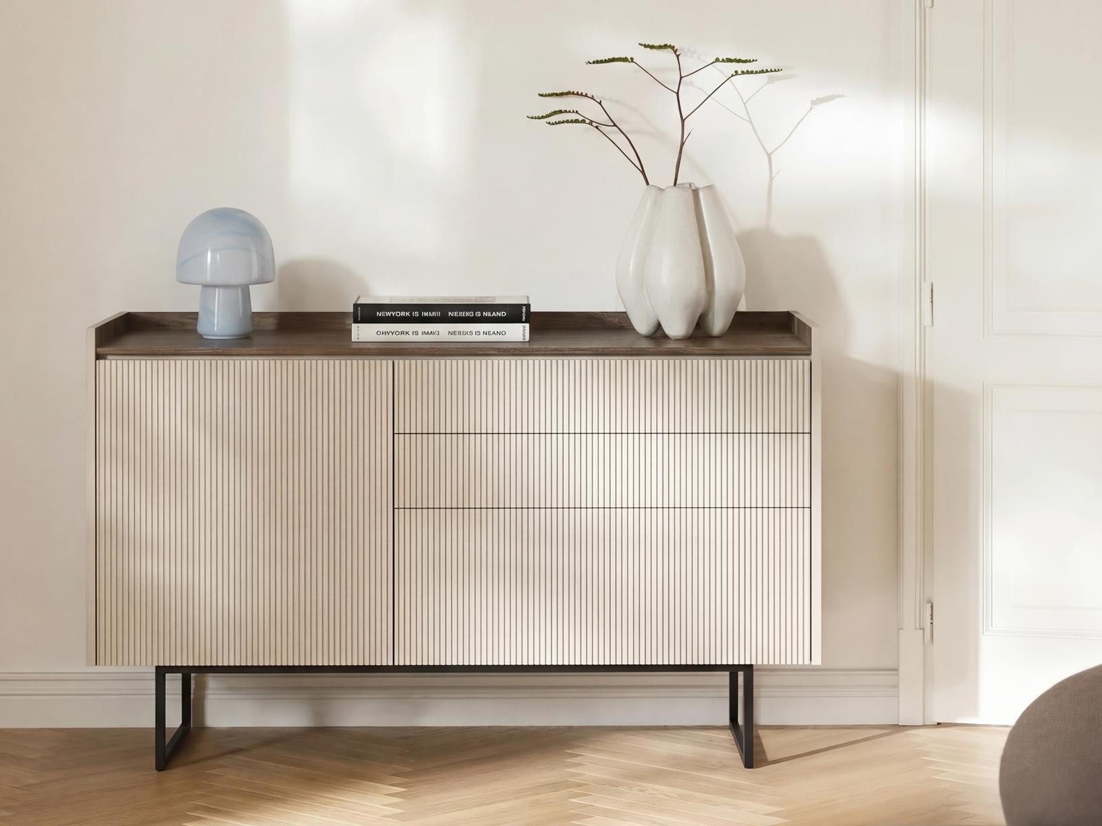 Kommode mit 3 Schubladen DENI, Sideboard mit gerifflete Front