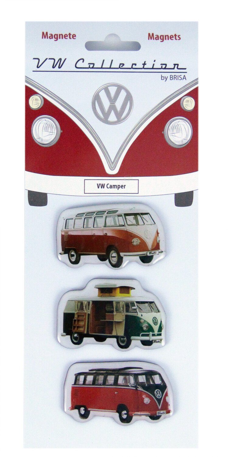 VW Collection by BRISA Magnet Kühlschrankmagnete mit VW Bulli T1 Motiven (3-St), Pinnwand-Magnete mit Campern