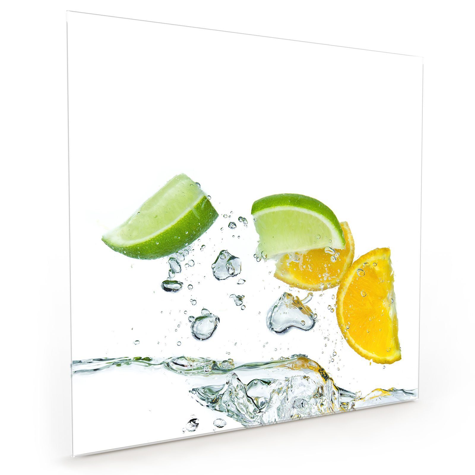 Primedeco Küchenrückwand Spritzschutz Glas Limetten auf Wassersplash