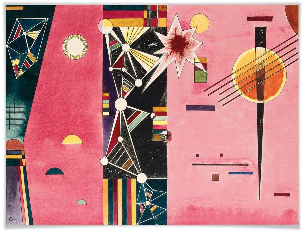 Wall-Art Poster Kandinsky abstrakte Kunst Bild, (1 Poster, Abstrakt Wandbild, St), Rosa Wandposter Rot