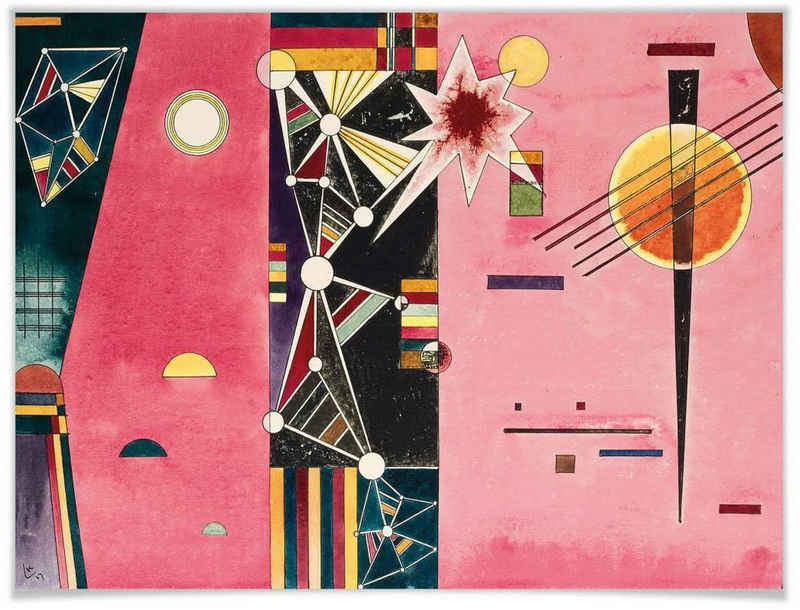Wall-Art Poster Kandinsky abstrakte Kunst Rosa Rot, Abstrakt (1 St), Poster ohne Bilderrahmen