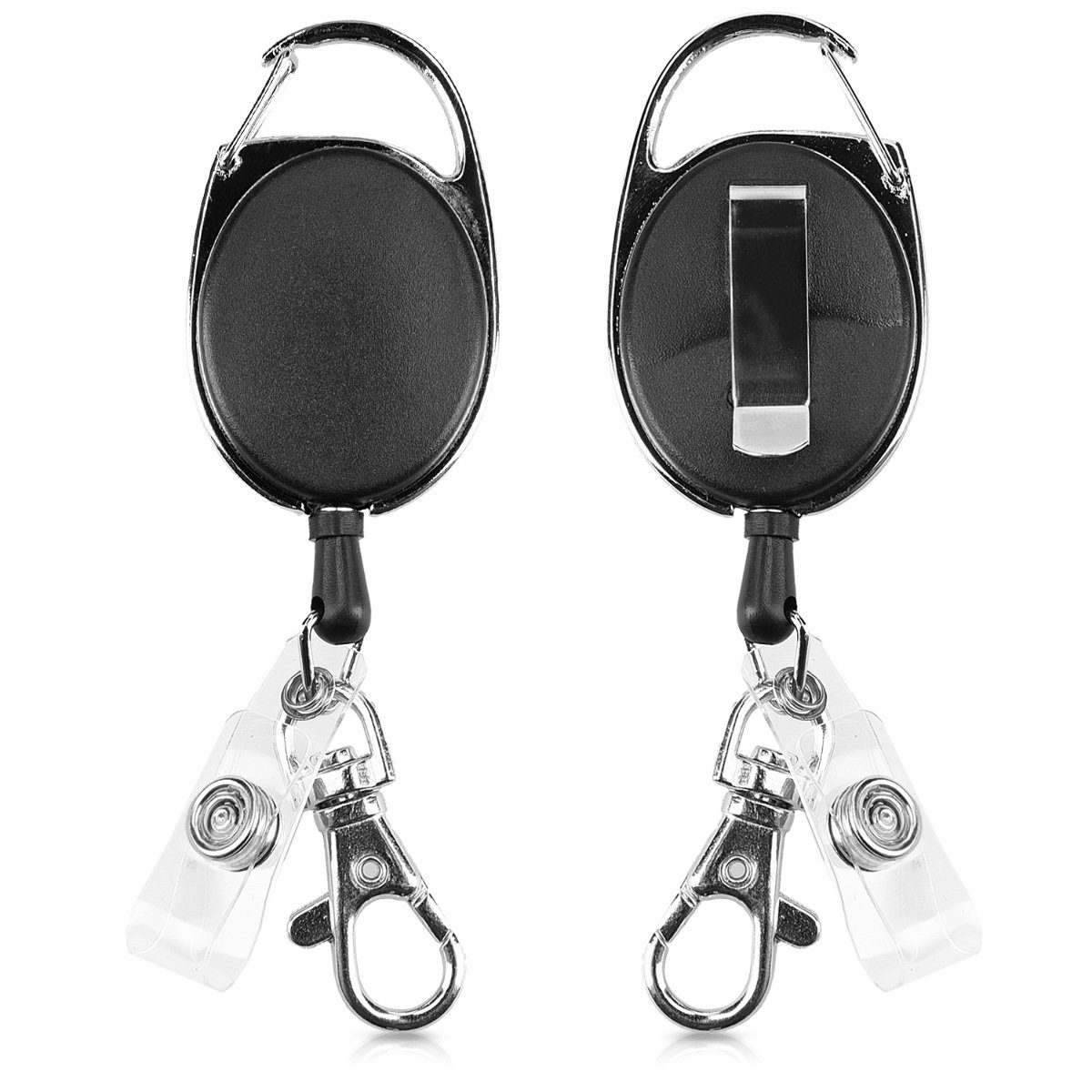 ausziehbar - Schlüsselanhänger Schwarz Karabiner mit Ausweis Schlüsselanhänger Clip kwmobile - Jojo