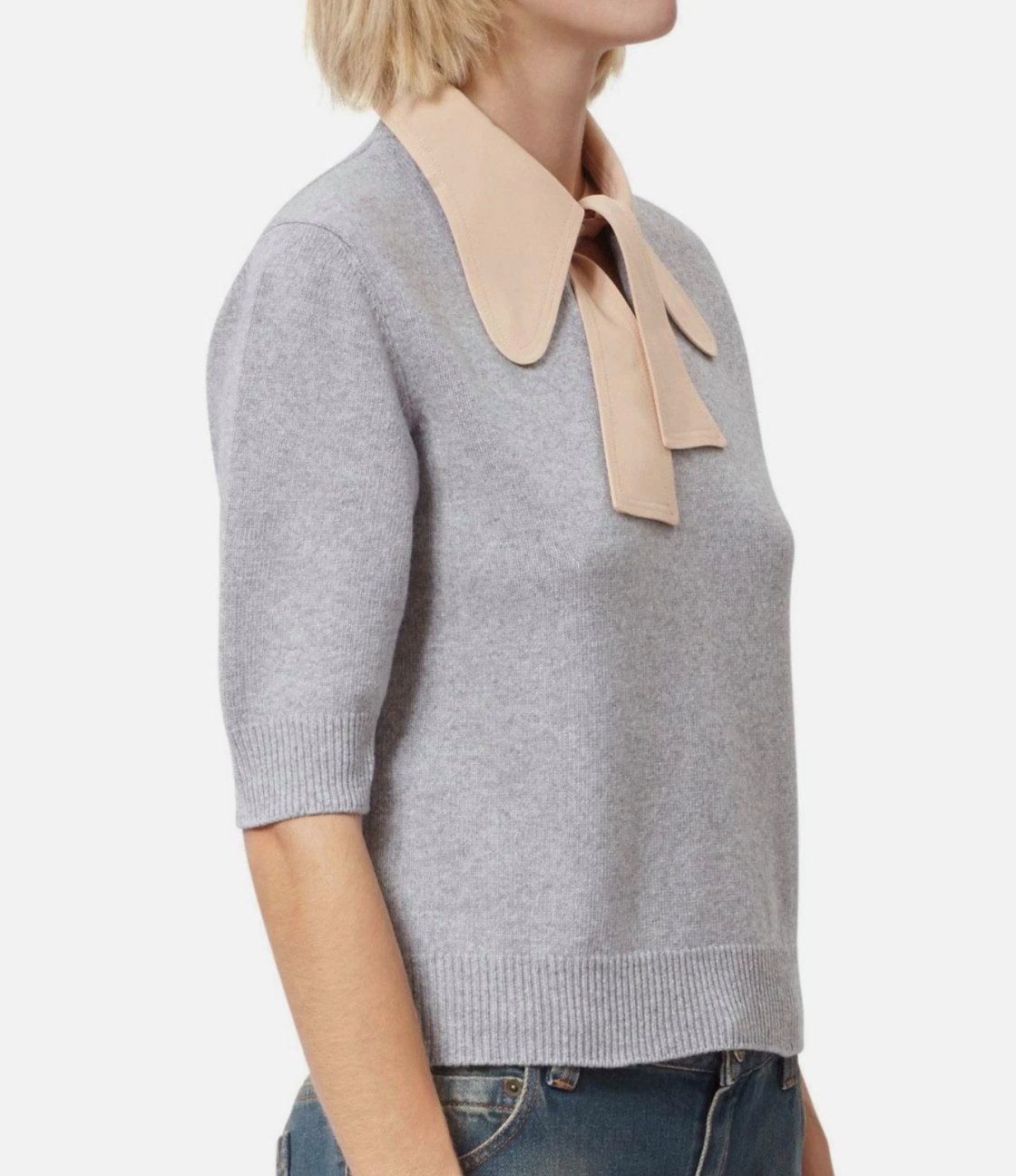 Chloé Strickpullover Damenpullover Pulli mit Schleifenkragen Abnehmbarer Schleifenkragen mit Knopfverschluss