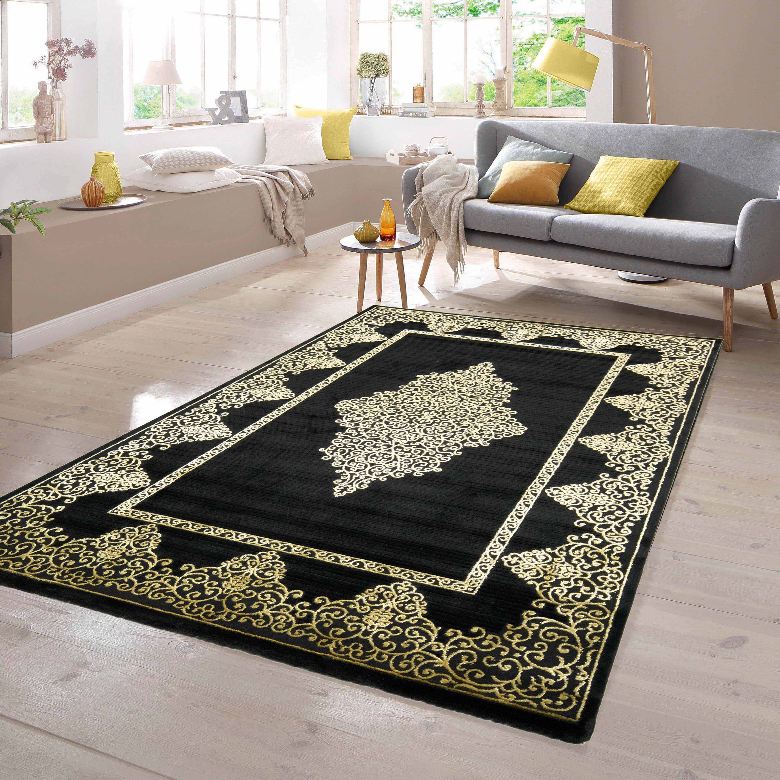 TeppichHome24 Teppich Wohnzimmerteppich Ornamente in schwarz gold, rechteck günstig online kaufen