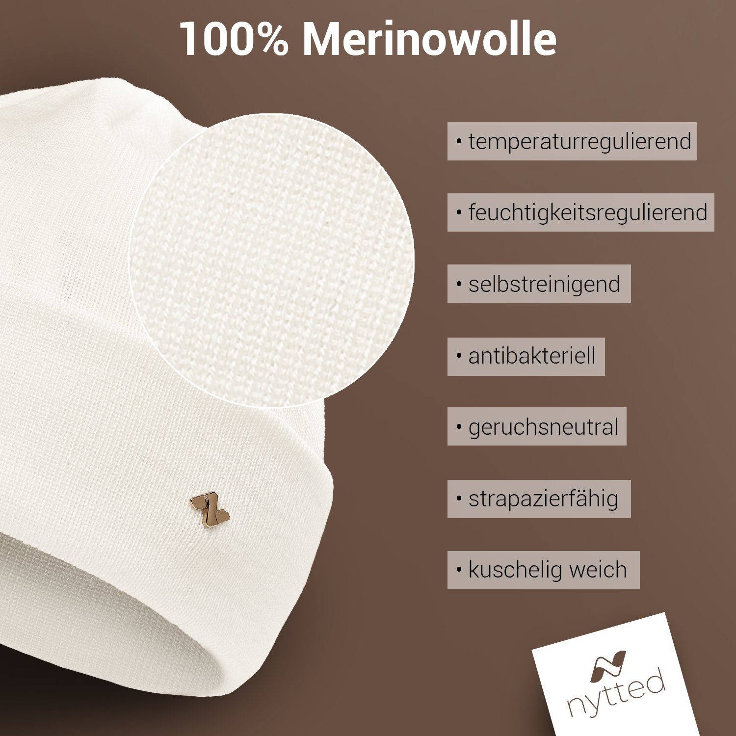 Made - Wintermütze Germany NYTTED® in - 100% Beanie wollweiss Merino-Wolle für & - Damen Herren
