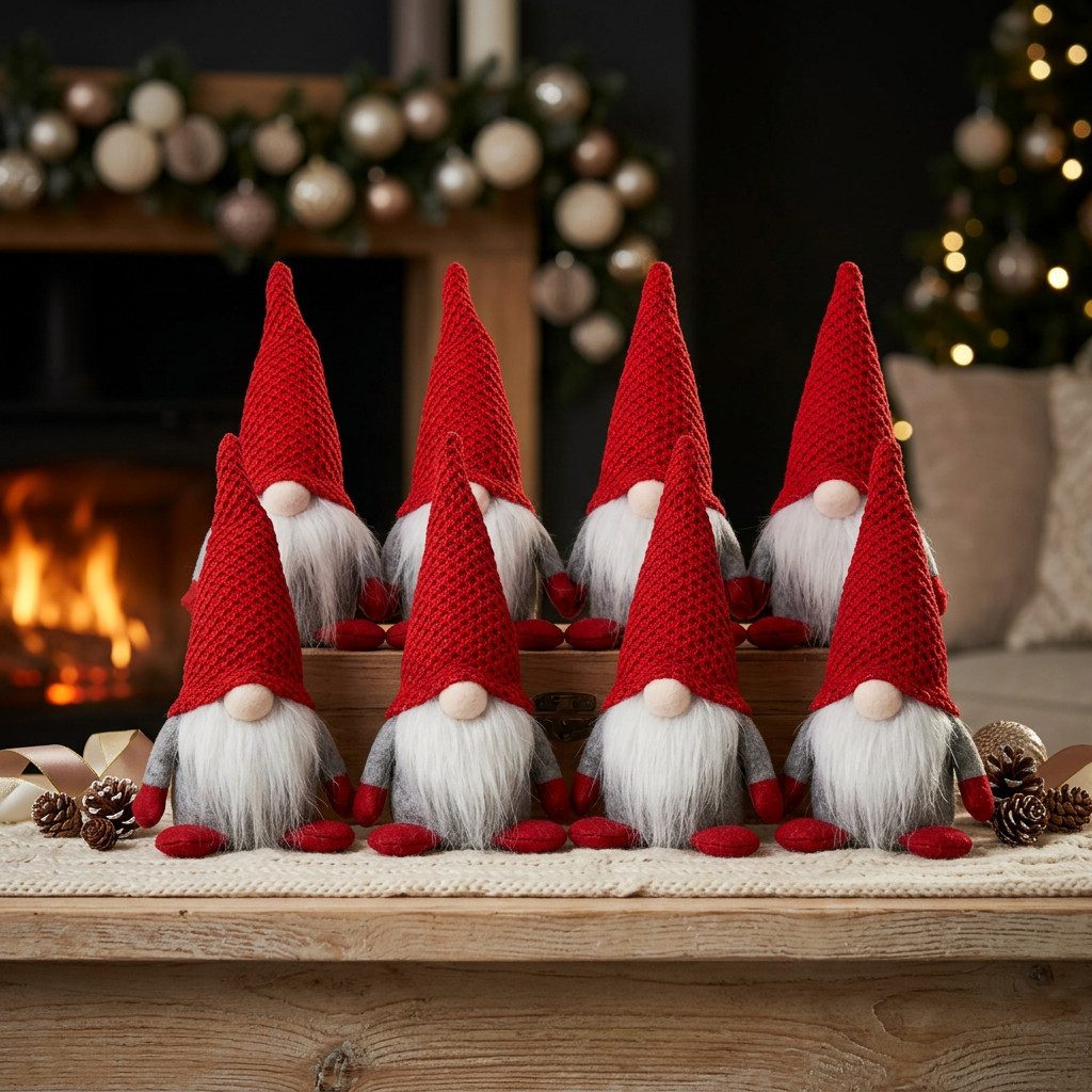 Christmas Paradise Wichtel 8er Set Gnom stehend 16cm (Dekofigur, 8 St., Weihnachtswichtel), mit roter Strickmütze und langem Plüschbart