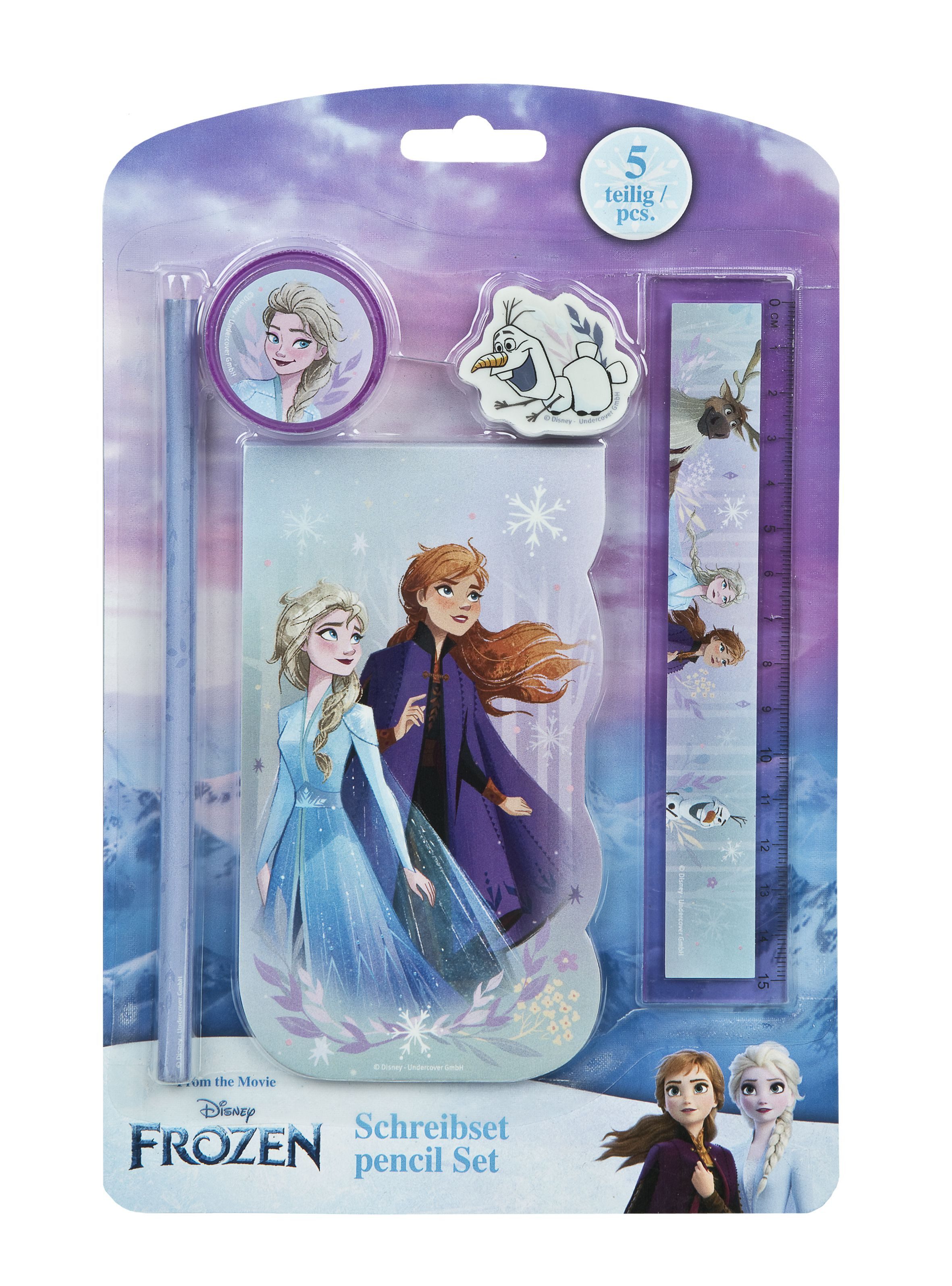 Disney Frozen Bleistift 5-teiliges Schreibset für Kinder – Mit Lineal, Bleistift, Radiergummi