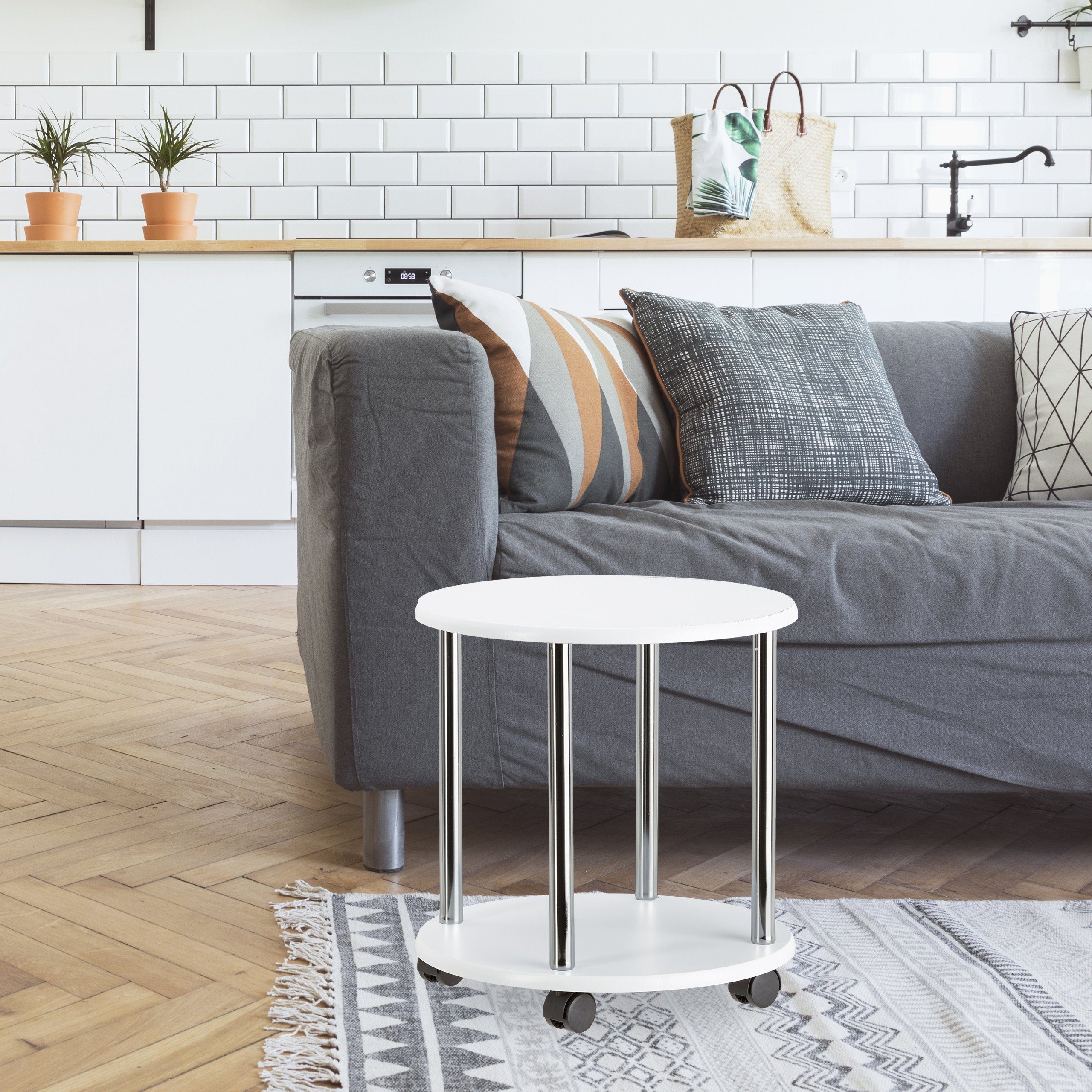 relaxdays Beistelltisch rollbar 2 Etage, rund günstig online kaufen