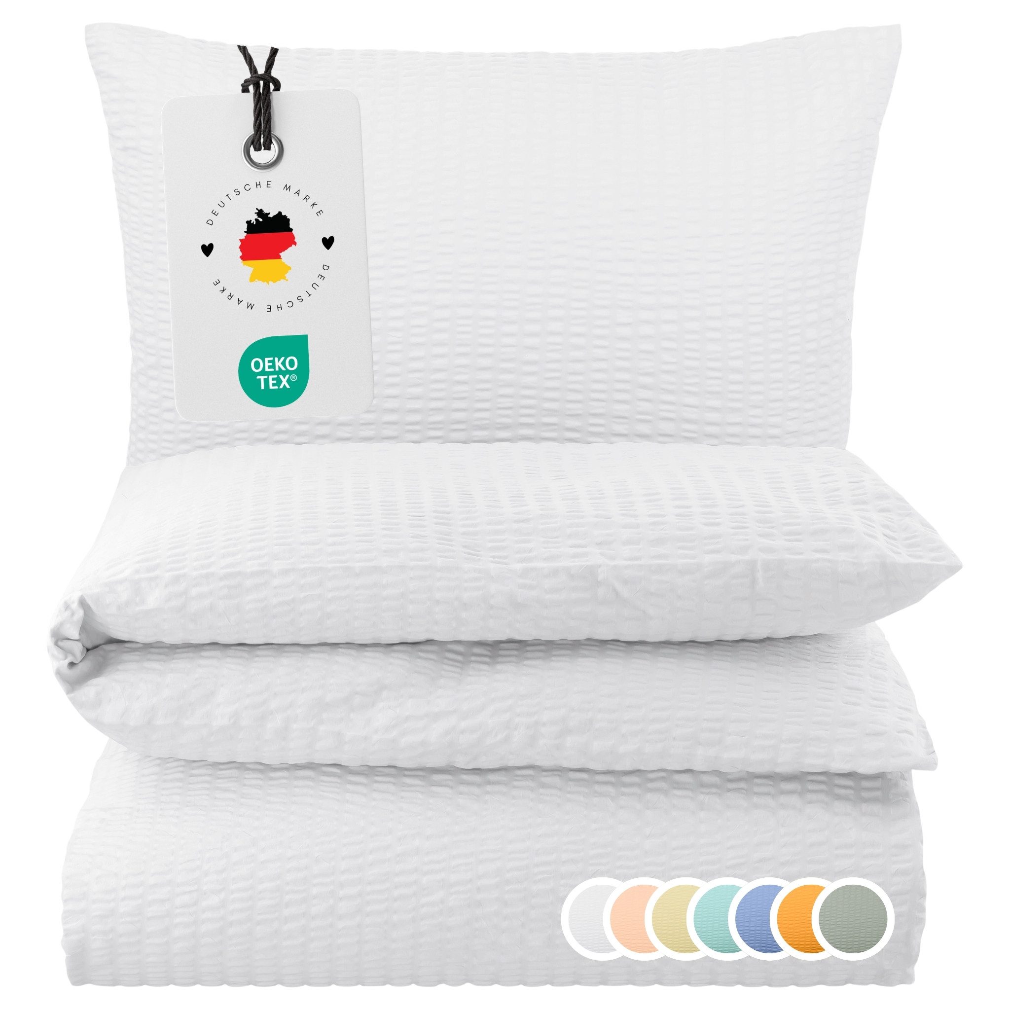 Carpe Sonno Bettwäsche Seersucker 135x200 155x220 Bügelfrei Sommer Bettbezug 100% Baumwolle, Seersucker, 2 teilig, Hochwertig Leichte Bettwaren Bügelfrei Reißverschluss Weiß 155 x 220