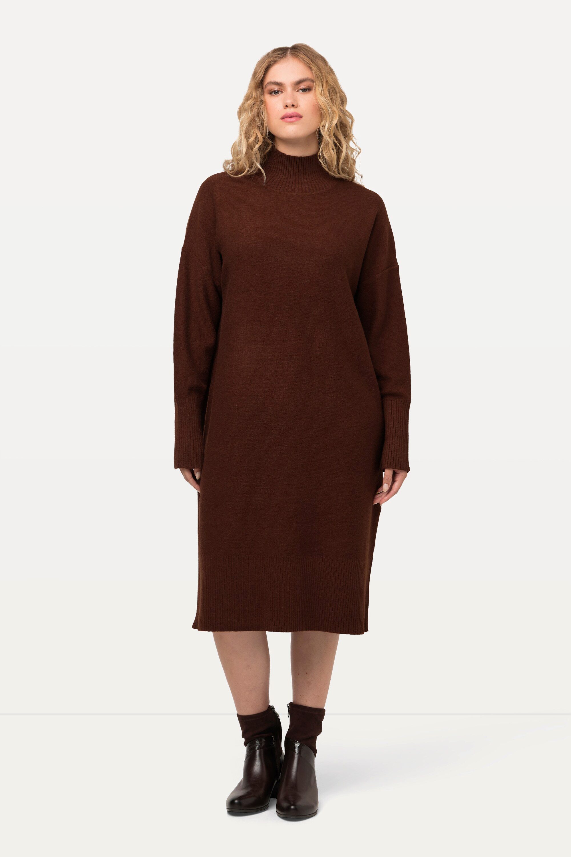 Ulla Popken Midikleid Strickkleid Oversized Stehkragen Langarm Midikleid günstig online kaufen
