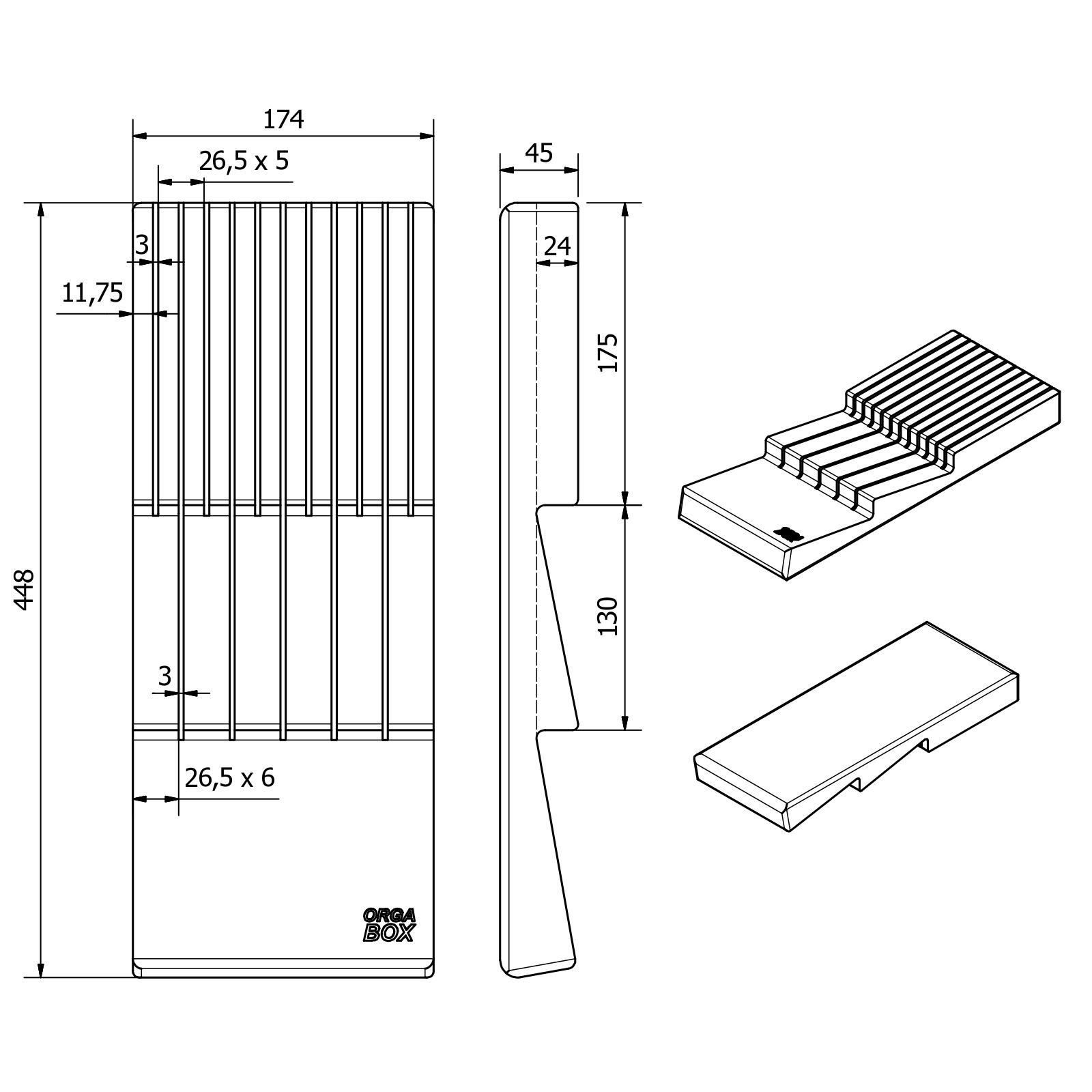 SO-TECH® Besteckeinsatz Bambus Messereinsatz für Besteckkasten ORGA-BOX 3, 448 x 174 x 45 mm, für Nobilia-Küche ab 08/2012 – Bild 5 von 5