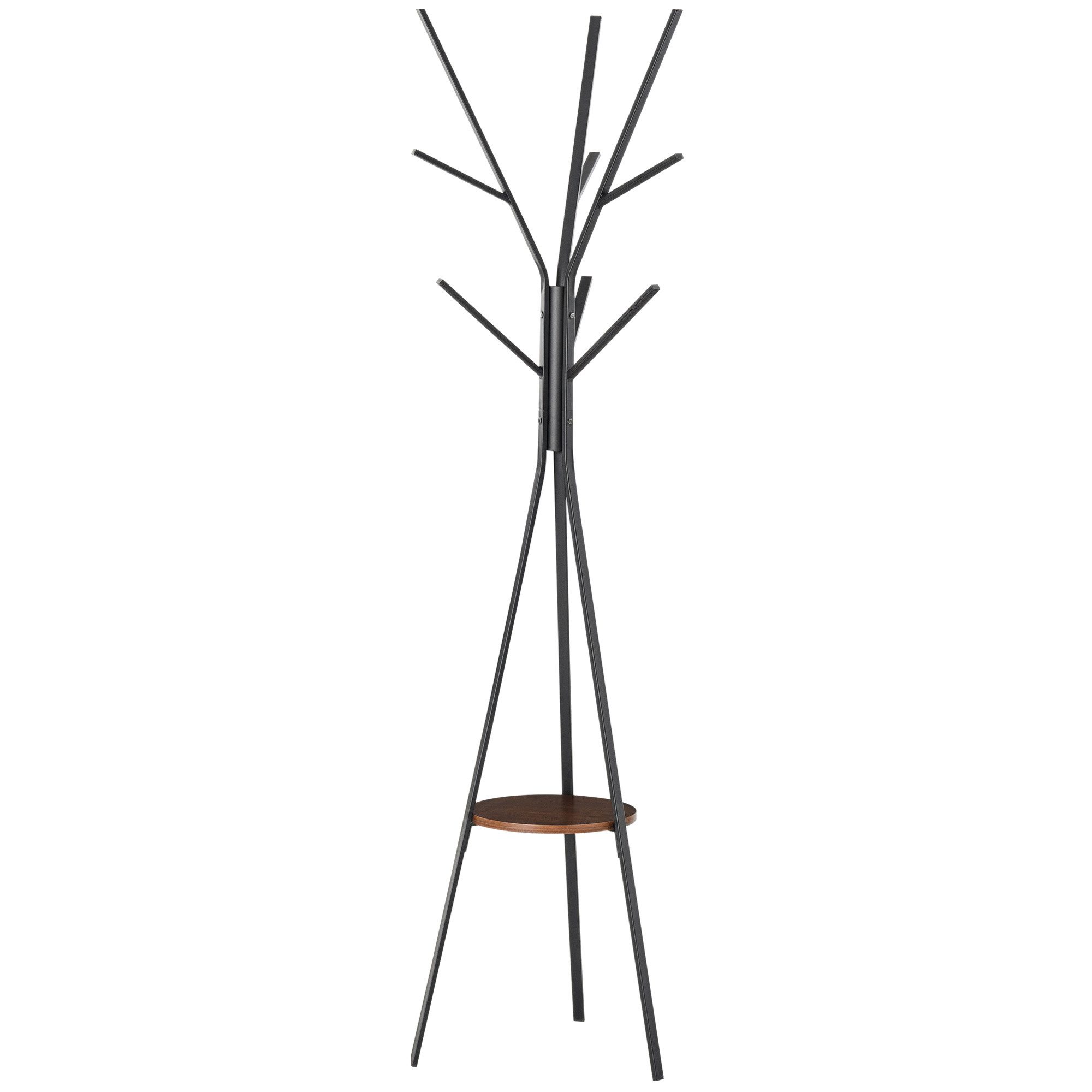 HOMCOM Garderobenständer Jackenständer mit Ablage und 8 Haken, Garderobe für Kleidung, (Kleiderständer, 1 St., Hutständer), Metall, Braun, 45 x 45 x 180 cm – Bild 2 von 5