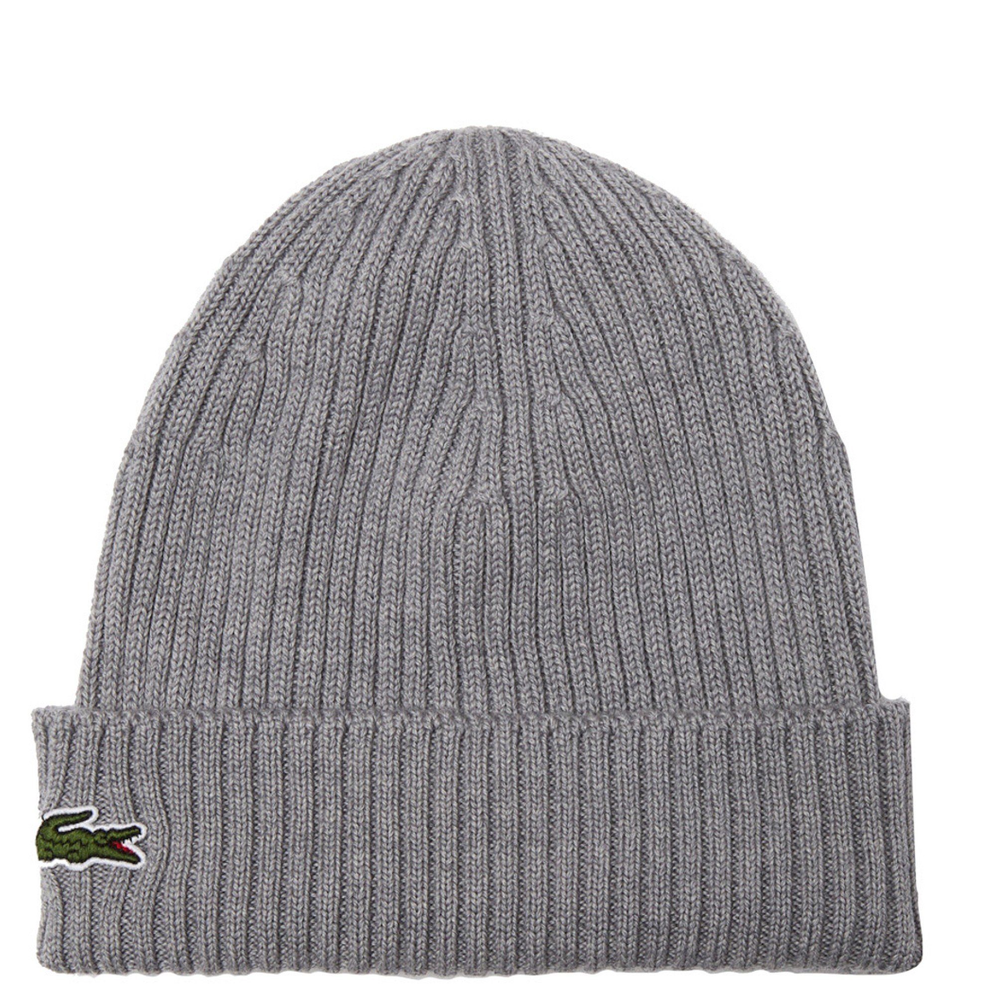LACOSTE Strickmütze aus reiner Wolle Farbe grau Größe: One Size günstig online kaufen
