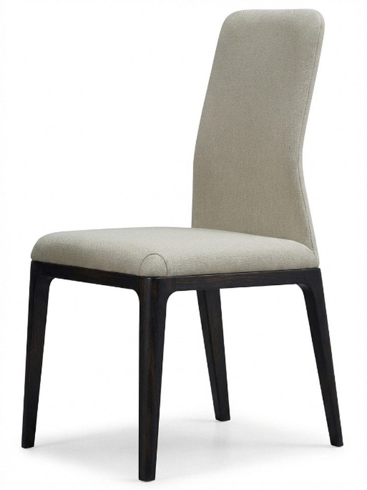 Xlmoebel Esszimmerstuhl Gepolsterter Küchenstuhl Beige Hochlehner Design Holz Dunkel (1-tlg)