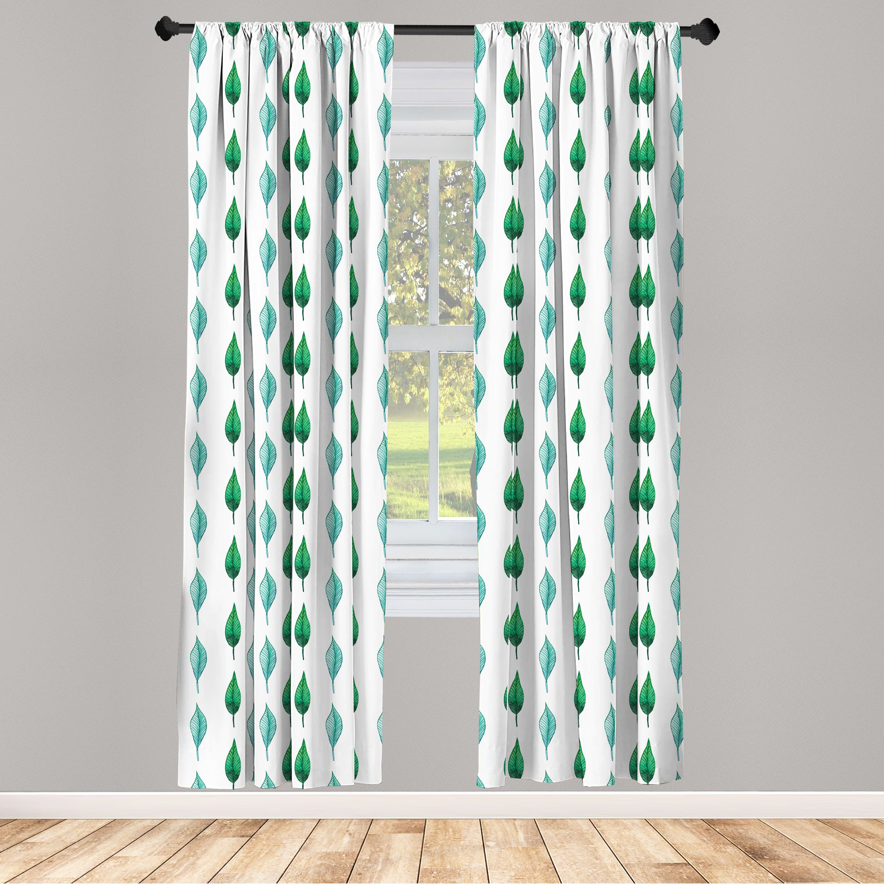 Gardine Vorhang für Wohnzimmer Schlafzimmer Abakuhaus, Botanische Aquarell-Muster Blätter Dekor, Microfaser
