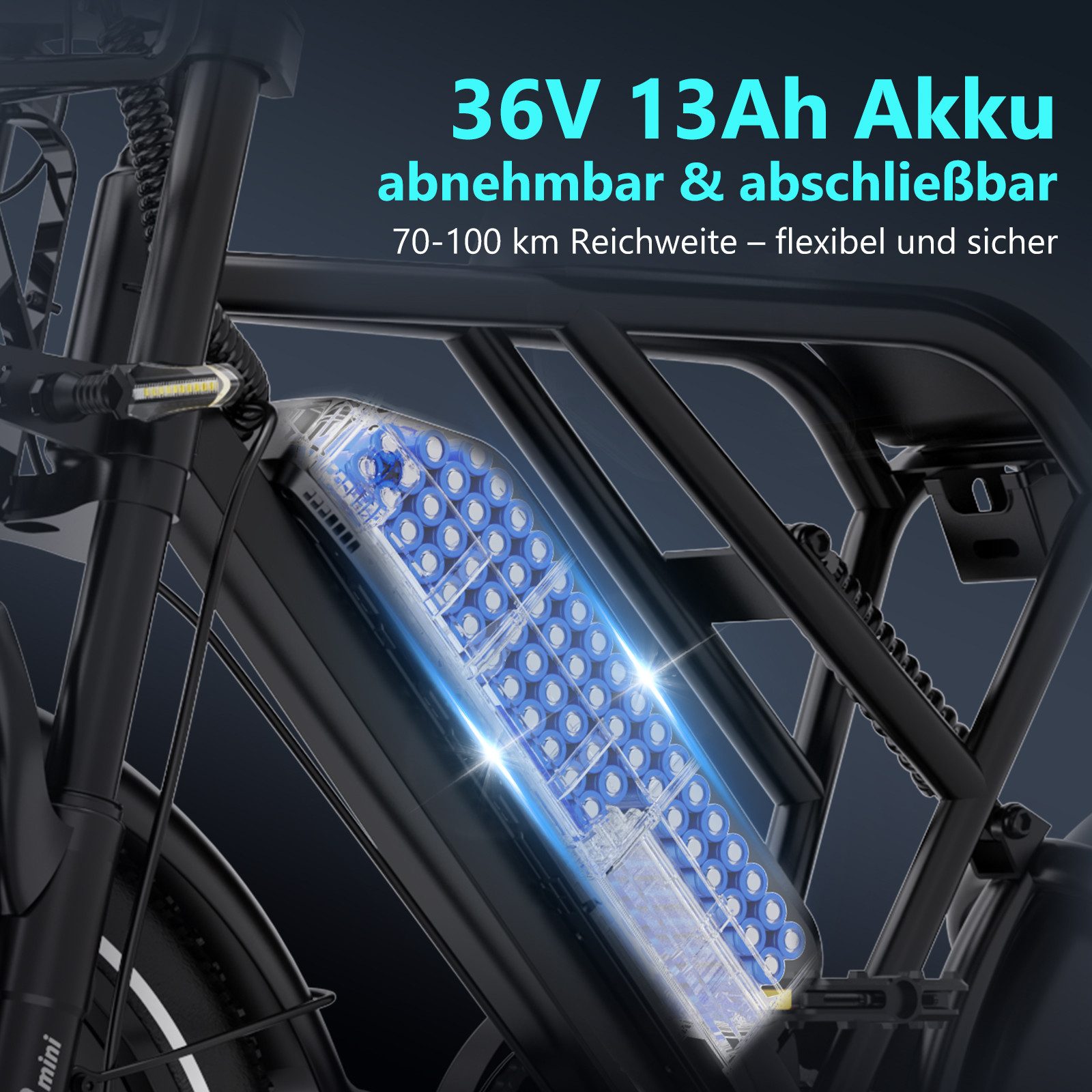 RCB E-Bike Pedelec G19 mini Elektrofahrrad,16x4,0Zoll,Richweite 70-100KM,36V 13Ah,APP&NFC, 7 Gang, Heckmotor, 468 Wh, 630W Spitzenleistung, Drehmomentsensor, bi – Bild 4 von 5