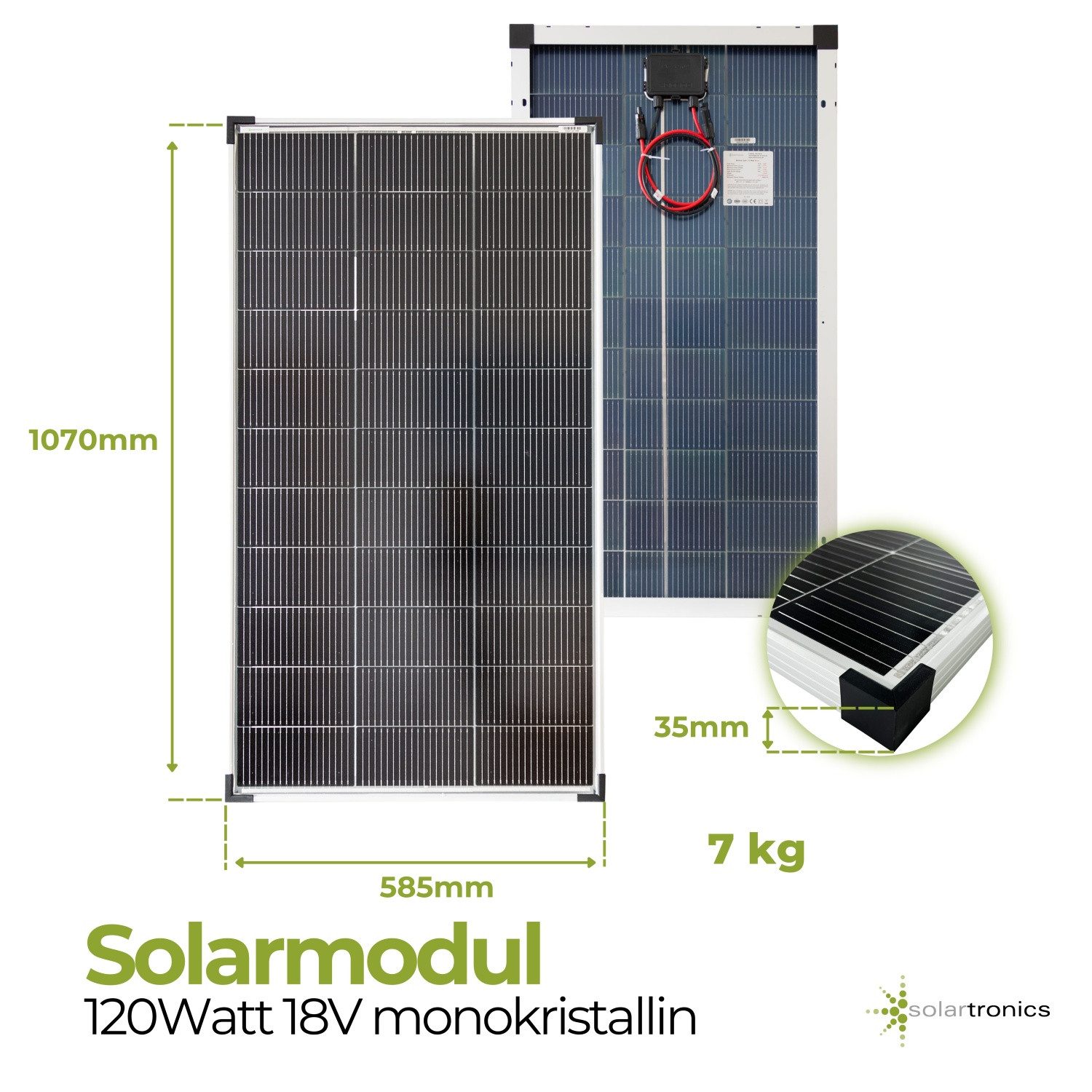 solartronics Solarmodul Monokristallines Solarpanel 120W 18V Bifazial, Monokristallin – Bild 3 von 5