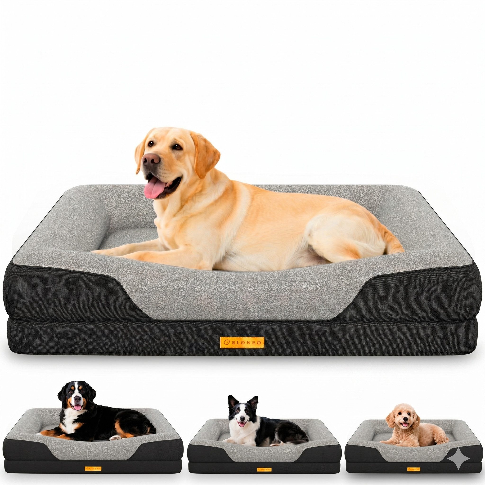 ELONEO Hundebett ELONEO - Orthopädisches Premium Hundebett, gelenkschonend, waschbar, Aus kuscheligem Sherpa-Fleece und strapazierfähigem Sofastoff