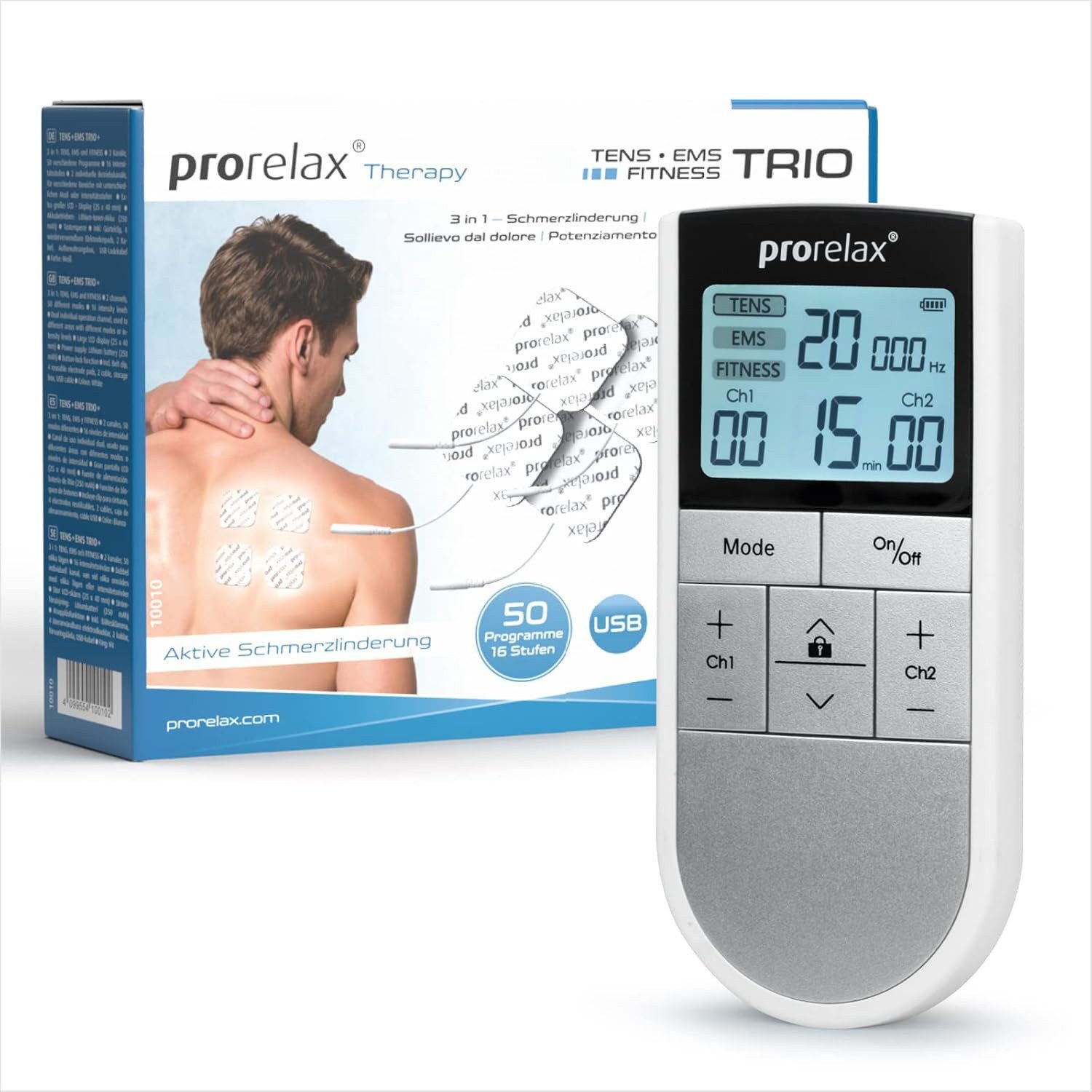 TENS-EMS-Gerät PRORELAX Elektrostimulationsgerät TENS/EMS Trio Reizstromgerät