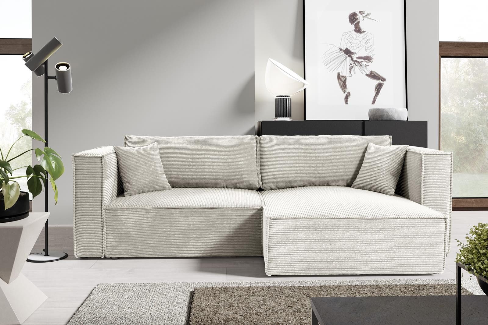 Compleo Ecksofa mit Schlaffunktion, Cordstoff, L-Form, günstig online kaufen