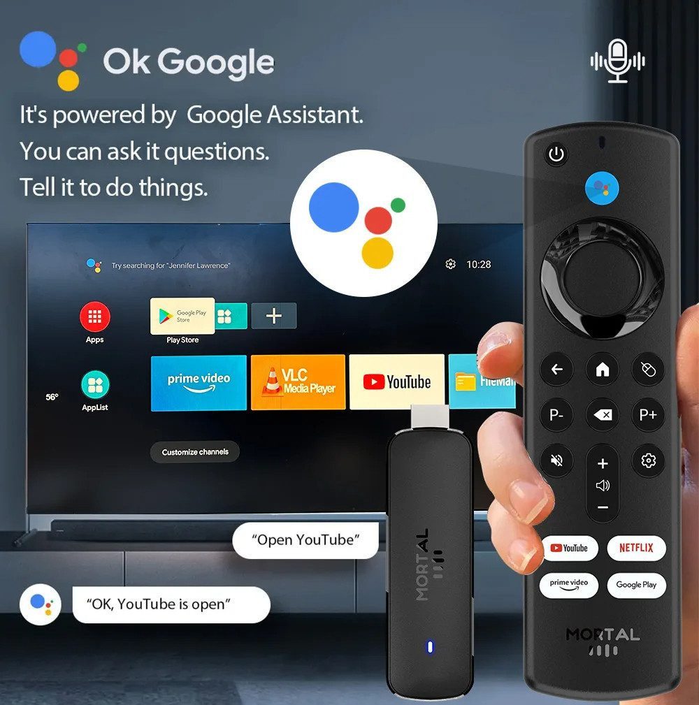 Athlix Streaming-Stick Mortal Q8 Streaming Stick Heimkino Media Player TV Stick Android 14.0, 4K UHD, WiFi 6, 16 GB Speicher, Quad-Core-Prozessor – Bild 4 von 5