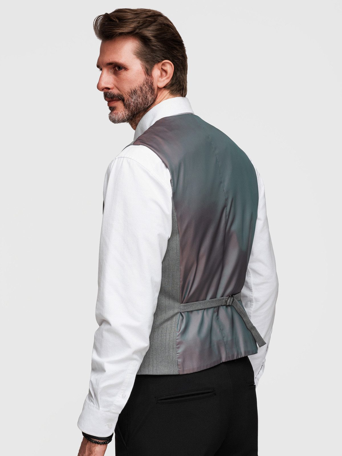OMBRE Anzugweste Herren Anzugweste Slim Fit Elegant mit verstellbarem Rücken Grau L (kein Set, 1-tlg) Slim Fit – Bild 5 von 5