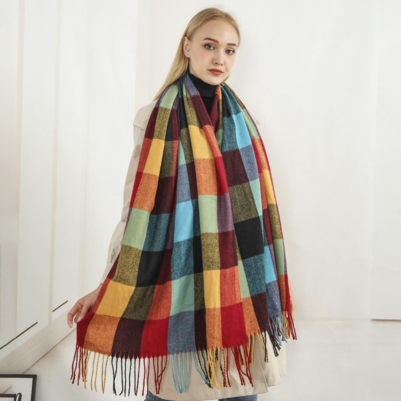 Coonoor Modeschal Karierter Damen Schal mit Fransen, im Oversize Look,für H günstig online kaufen