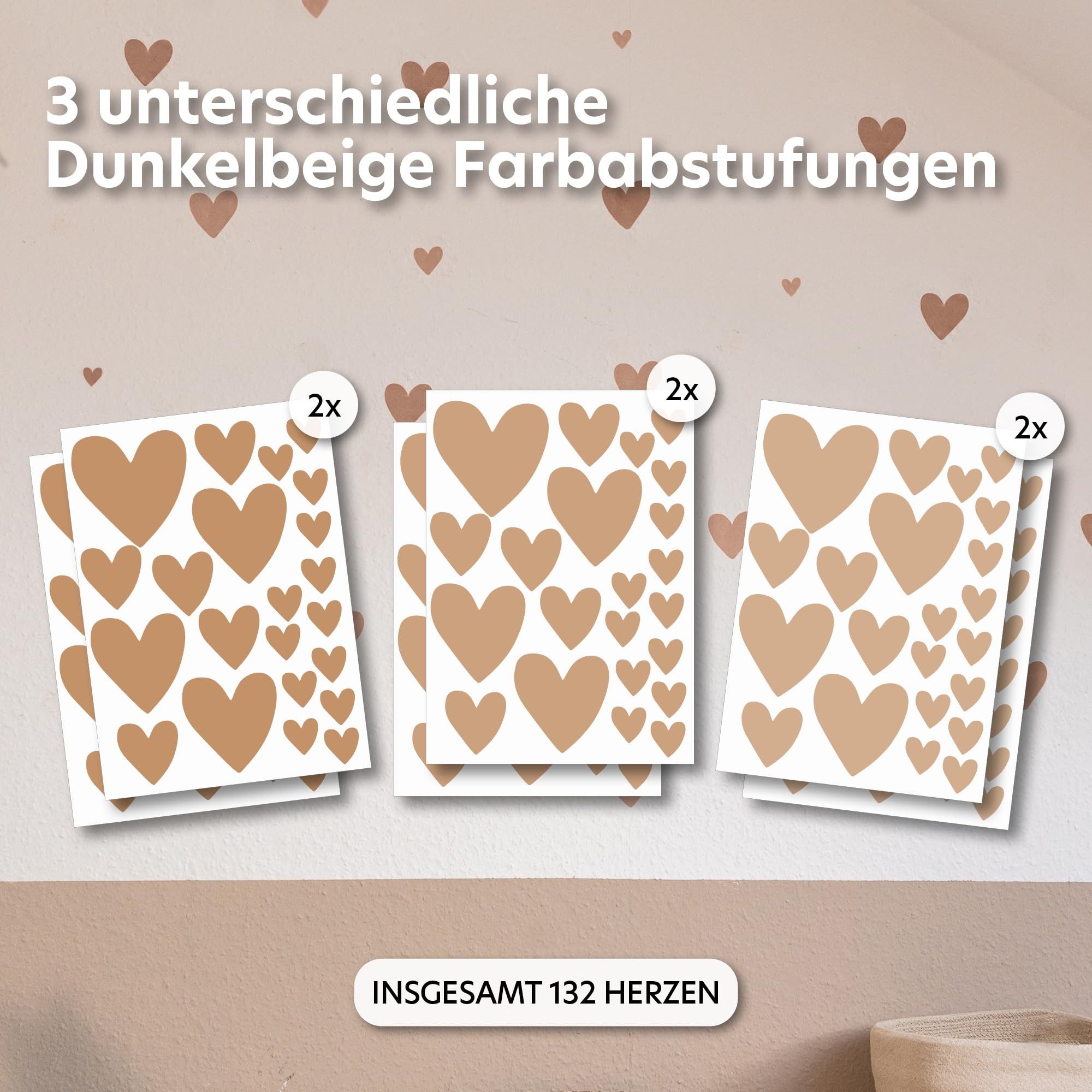lilimaus Wandsticker Herzen, Sterne & Punkte selbstklebend - Deko fürs Kinderzimmer (132 St), Herzen, Sterne oder Punkte - 36er- & 132er-Set, ablösbar