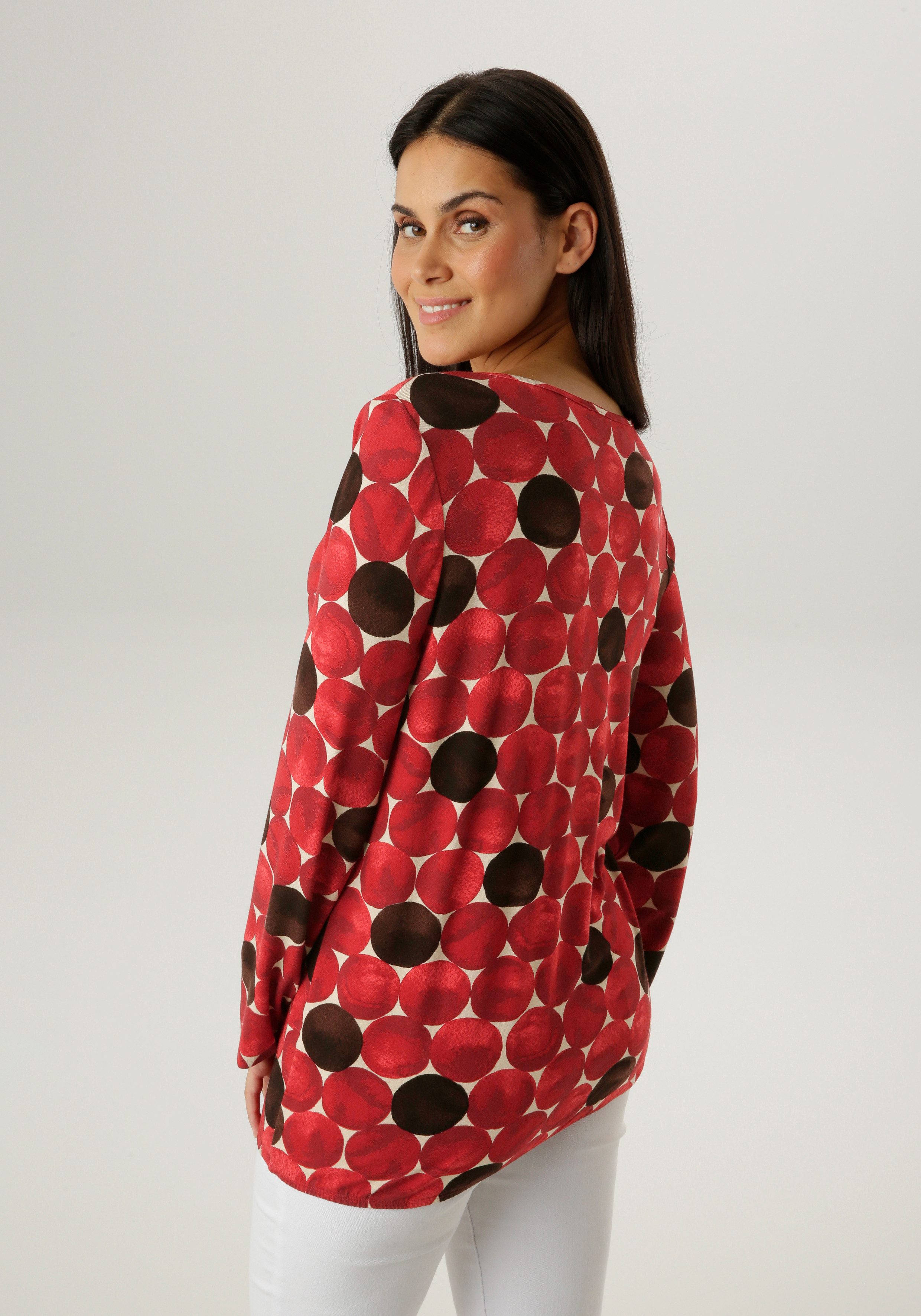 Aniston SELECTED Langarmshirt mit Cut-out und großflächigen Kreis-Druck