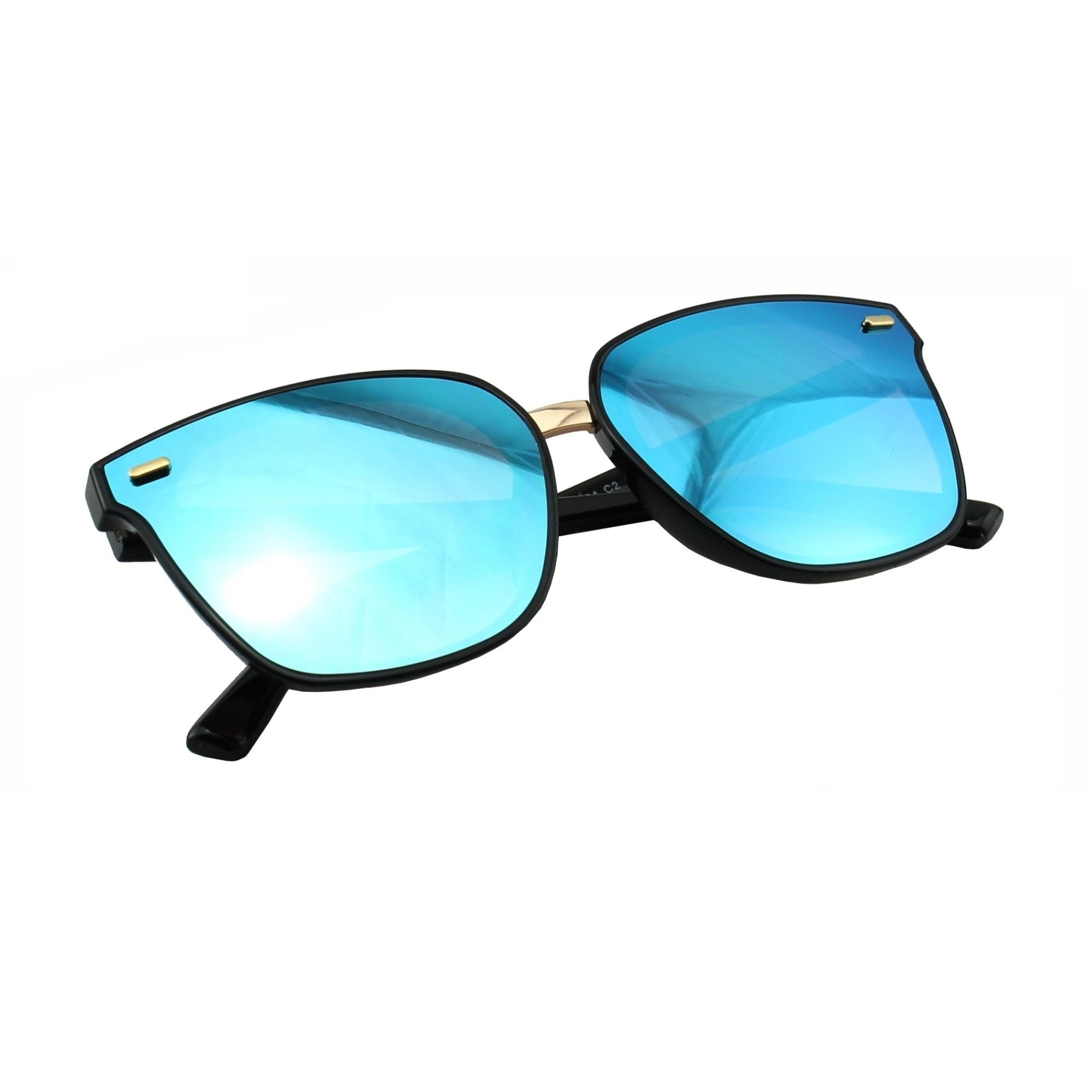 Rennec Sonnenbrille (Cateye Sonnenbrille Damen Groß Schwarz Gold mit Brillenbeutel) Katzenaugen Gläser Verspiegelt oder Getönt