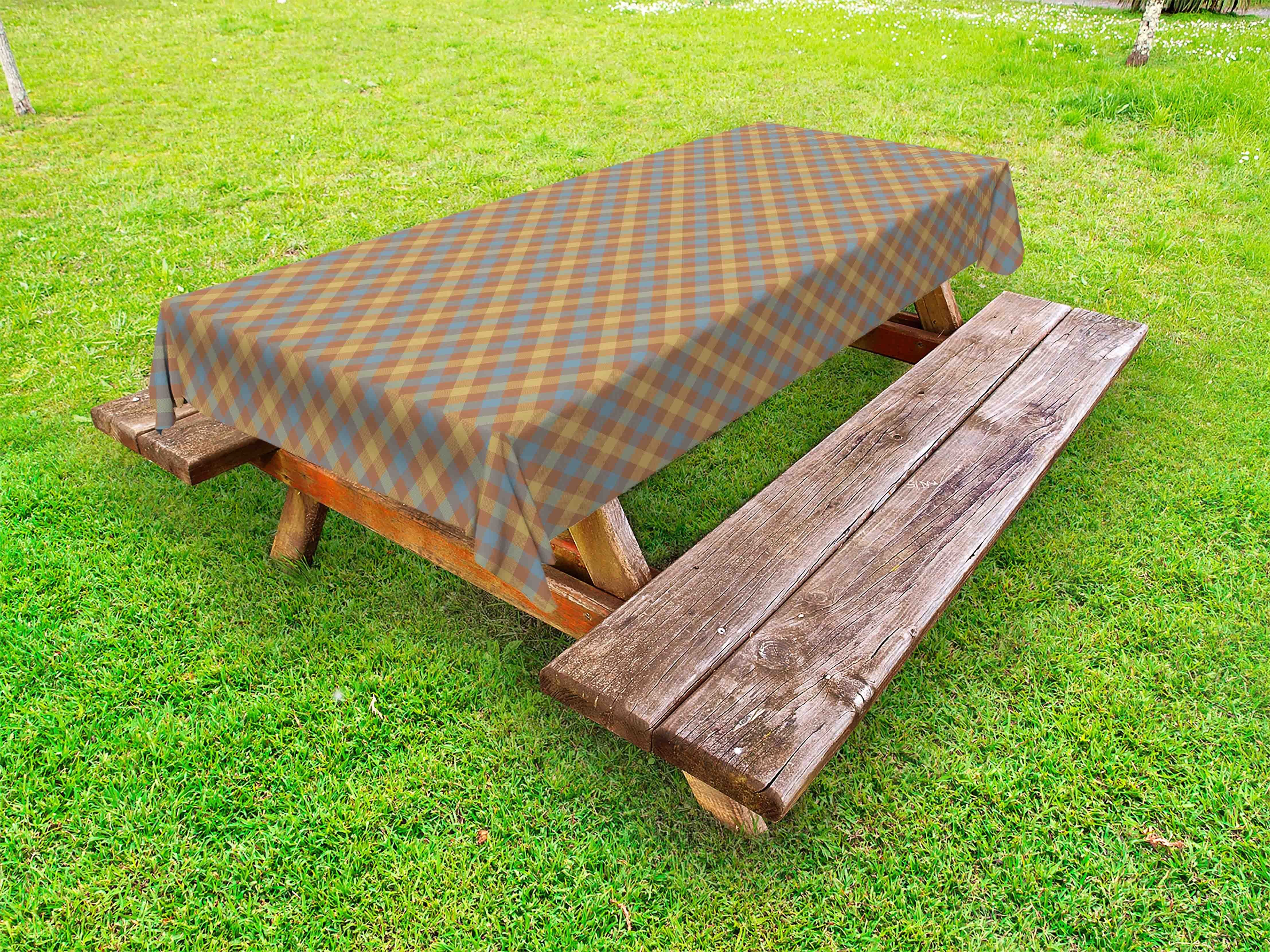 Abakuhaus Tischdecke dekorative waschbare Picknick-Tischdecke, Brown Plaid Squares Overlapping