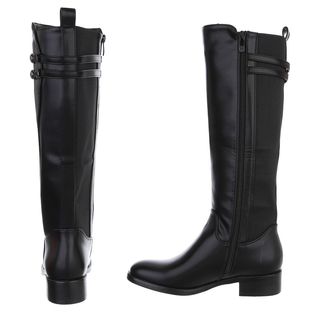 Ital-Design Elegante Damenstiefel mit dekorativen Details für Alltag Stiefel (90110028) Blockabsatz Flache Stiefel in Schwarz – Bild 5 von 5