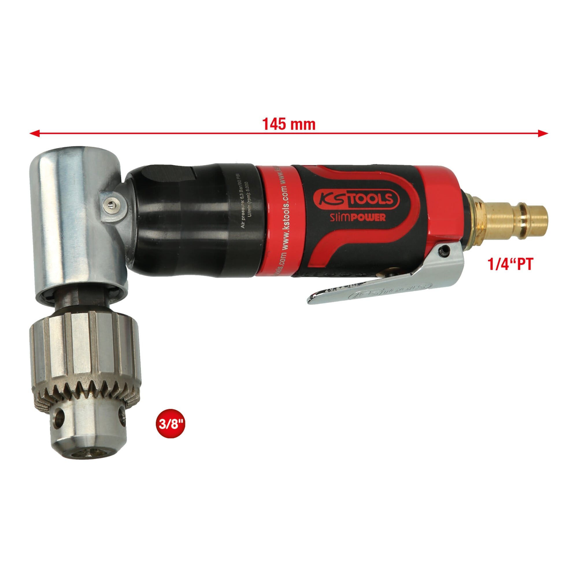 KS Tools Bohrmaschine KS Tools 3/8"SlimPOWER Mini-Druckluft-Winkelbohrmaschine