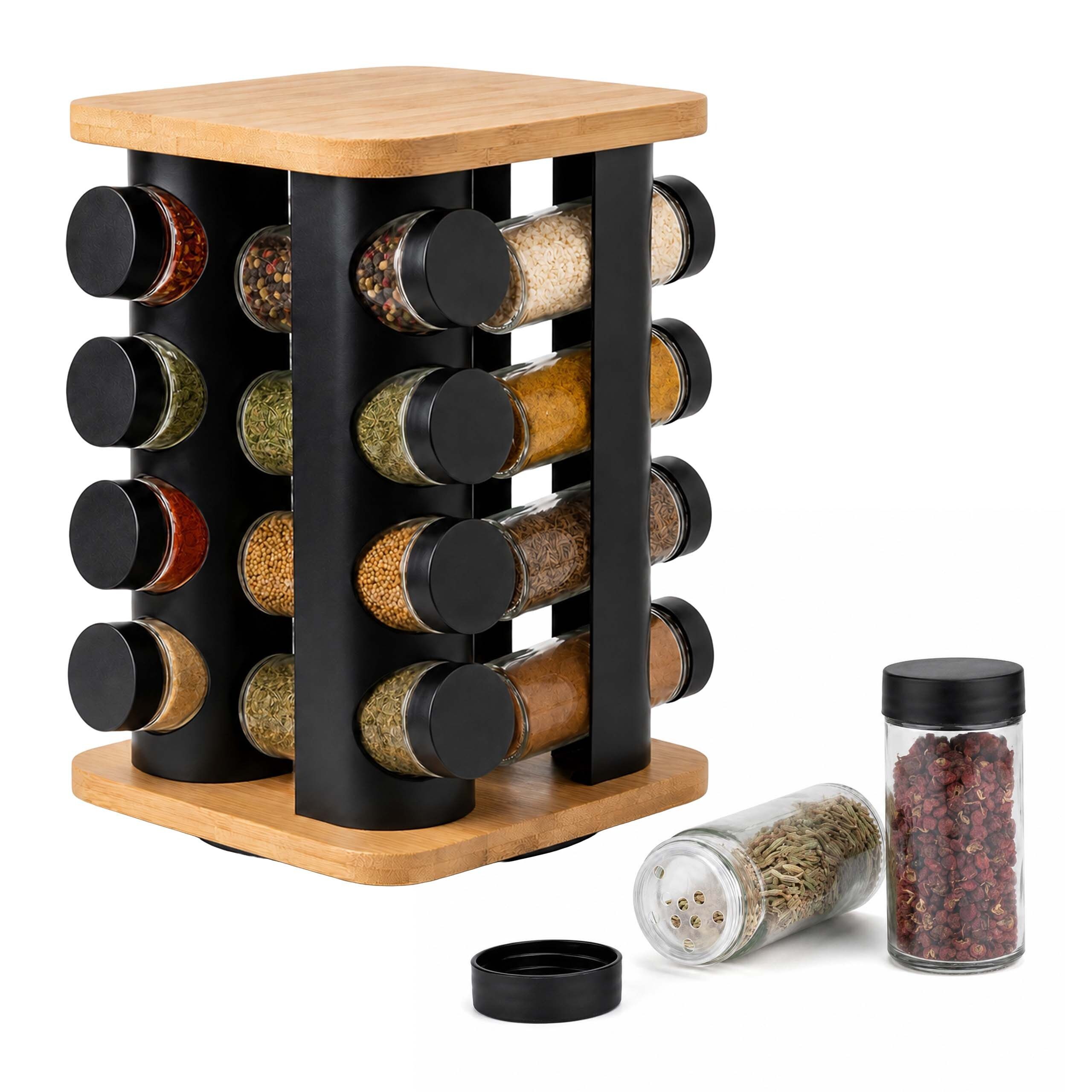 relaxdays Gewürzkarussell mit Gewürzgläsern, (16-tlg), 16 Gläser