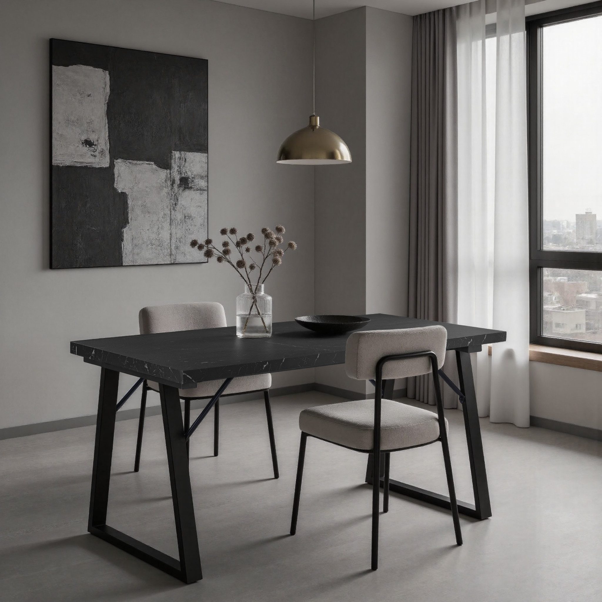 HOMAVO Esstisch MDF-Tischplatte mit Marmor- oder Holzoptik, Metallgestell-Z2 (Einzeltisch), Sehr stabile Konstruktion, moderne Form