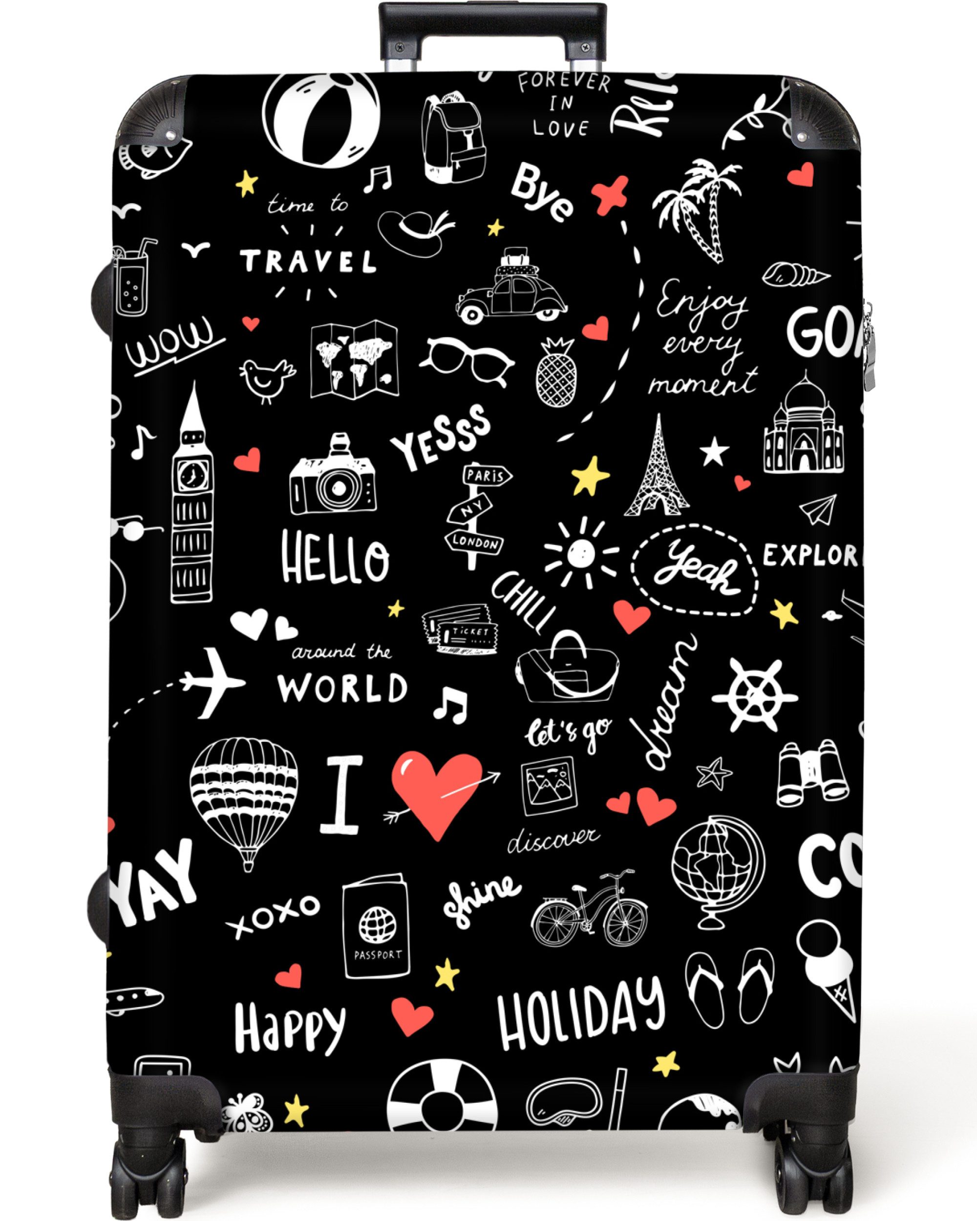 NoBoringSuitcases.com© Hartschalen-Trolley Muster - Gekritzel - Reisen - Ur günstig online kaufen