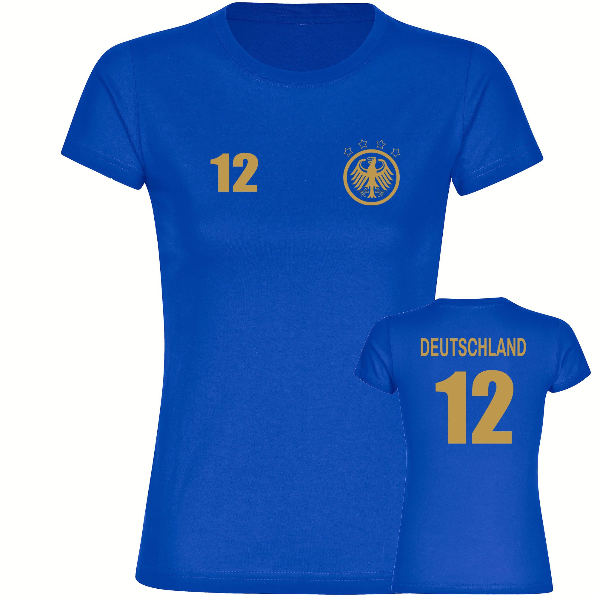 multifanshop T-Shirt Damen Deutschland - Adler Retro Trikot 12 Gold - Frauen