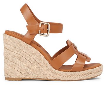 Tommy Hilfiger ESPADRILLE HIGH WEDGE LEATHER Keilsandalette, Sommerschuh, Sandale, Keilabsatz, mit verstellbarem Riemchen