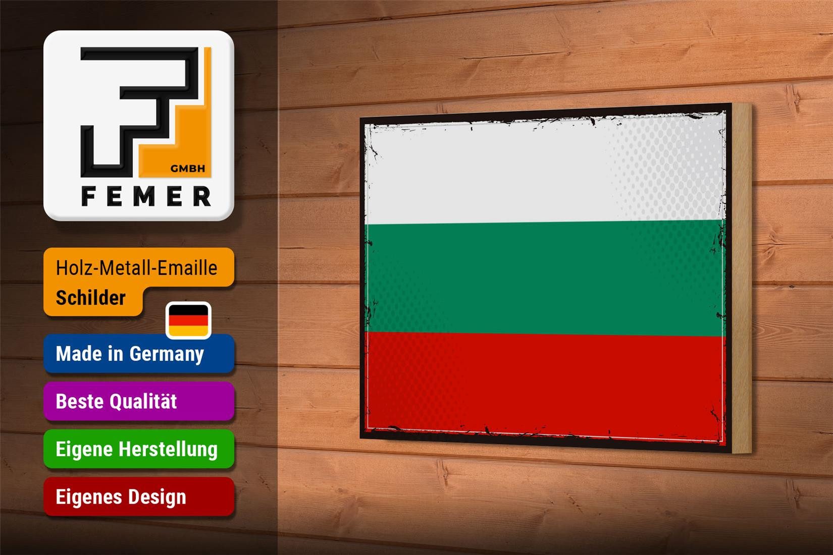Femer GmbH Holzbild Flagge Bulgariens 18x12 cm Retro Flag Bulgaria, Flaggen (1 St), Glatte Holzfaserplatte (MDF), vorn beschichtet