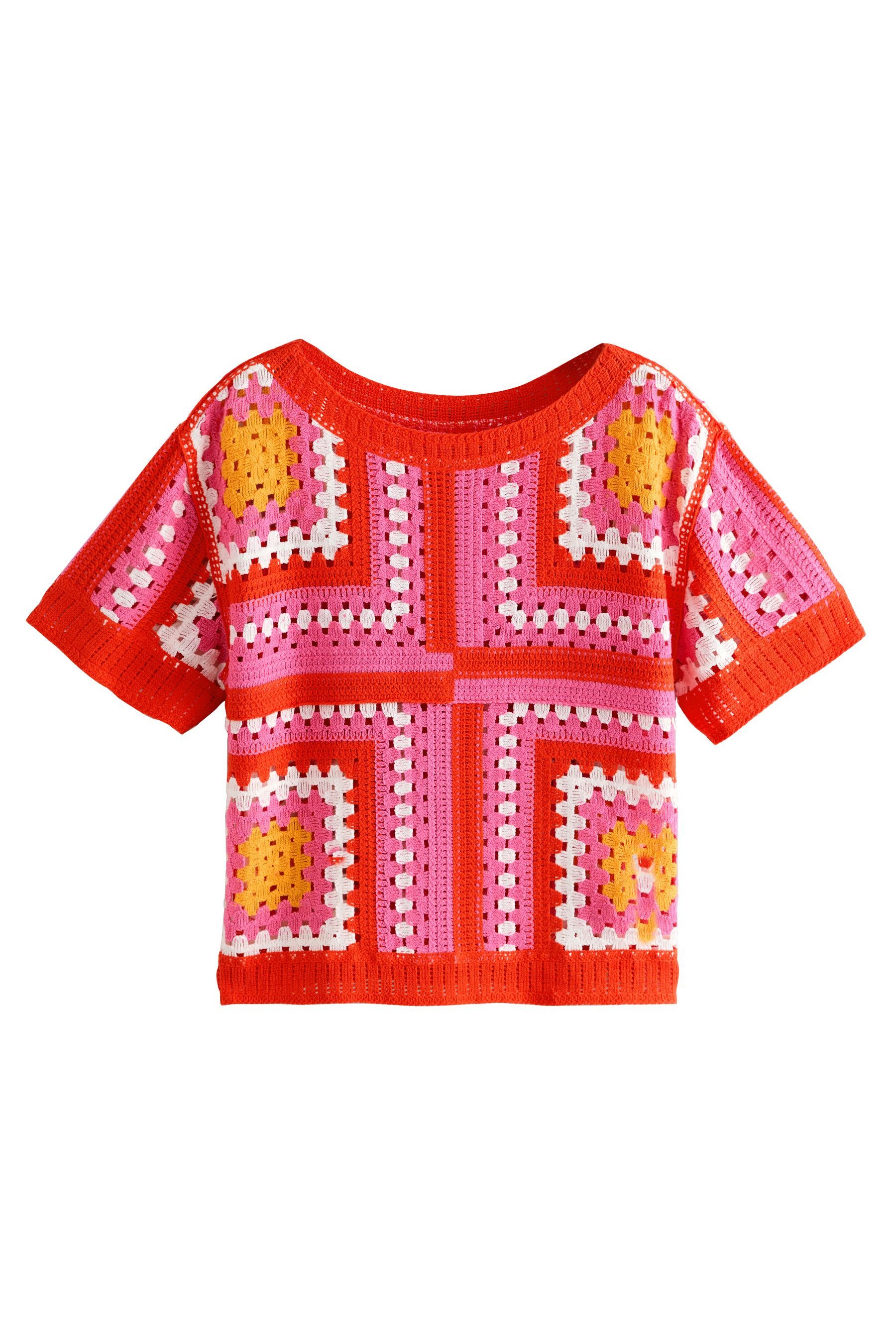 Next Kurzarmpullover T-Shirt mit gehäkeltem Ausschnitt (1-tlg) günstig online kaufen