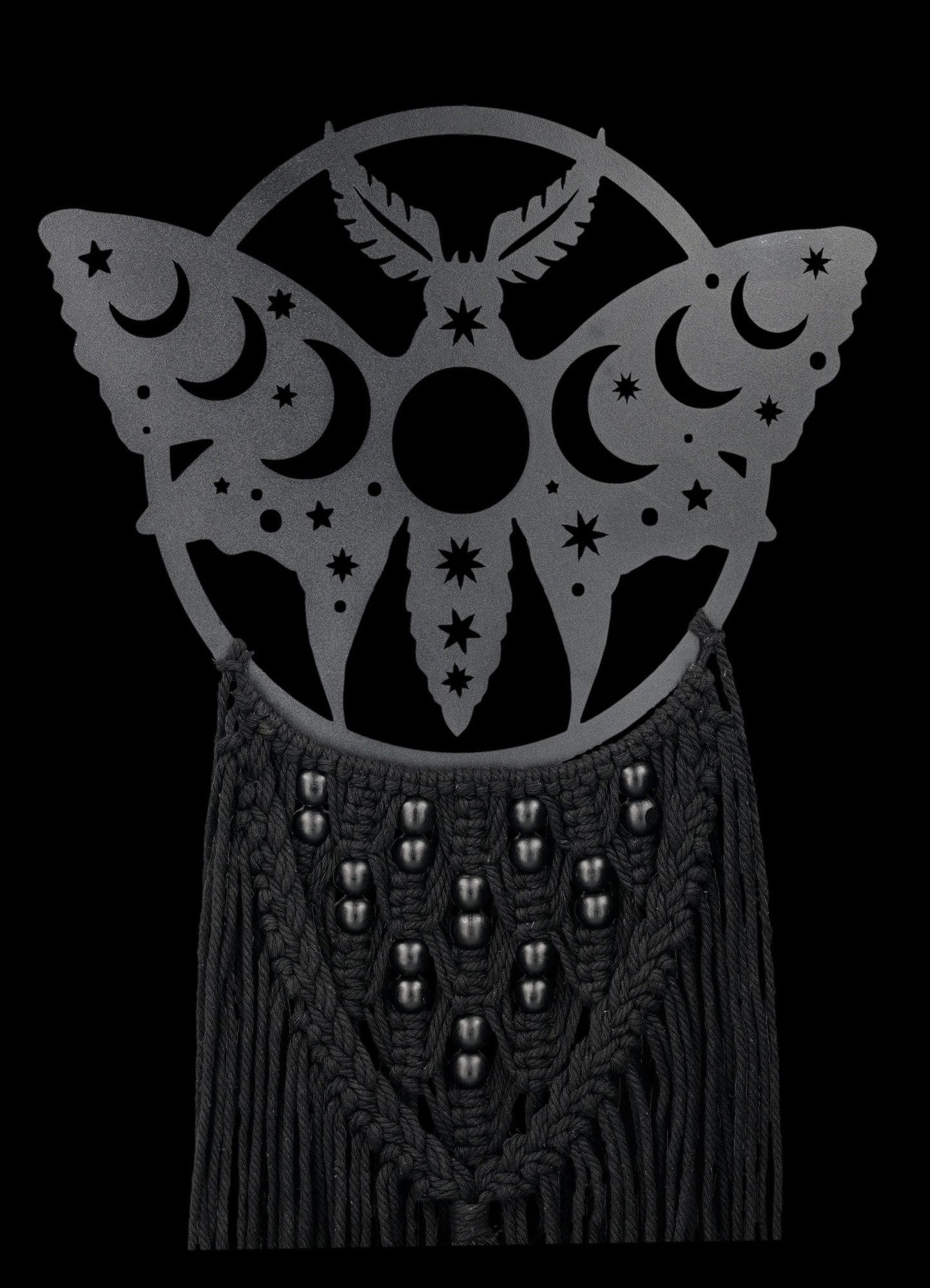 Figuren Shop GmbH Wanddekoobjekt Makramee Wanddeko – Lunar Moth Mondmotte Gothic Wandbehang 55 cm