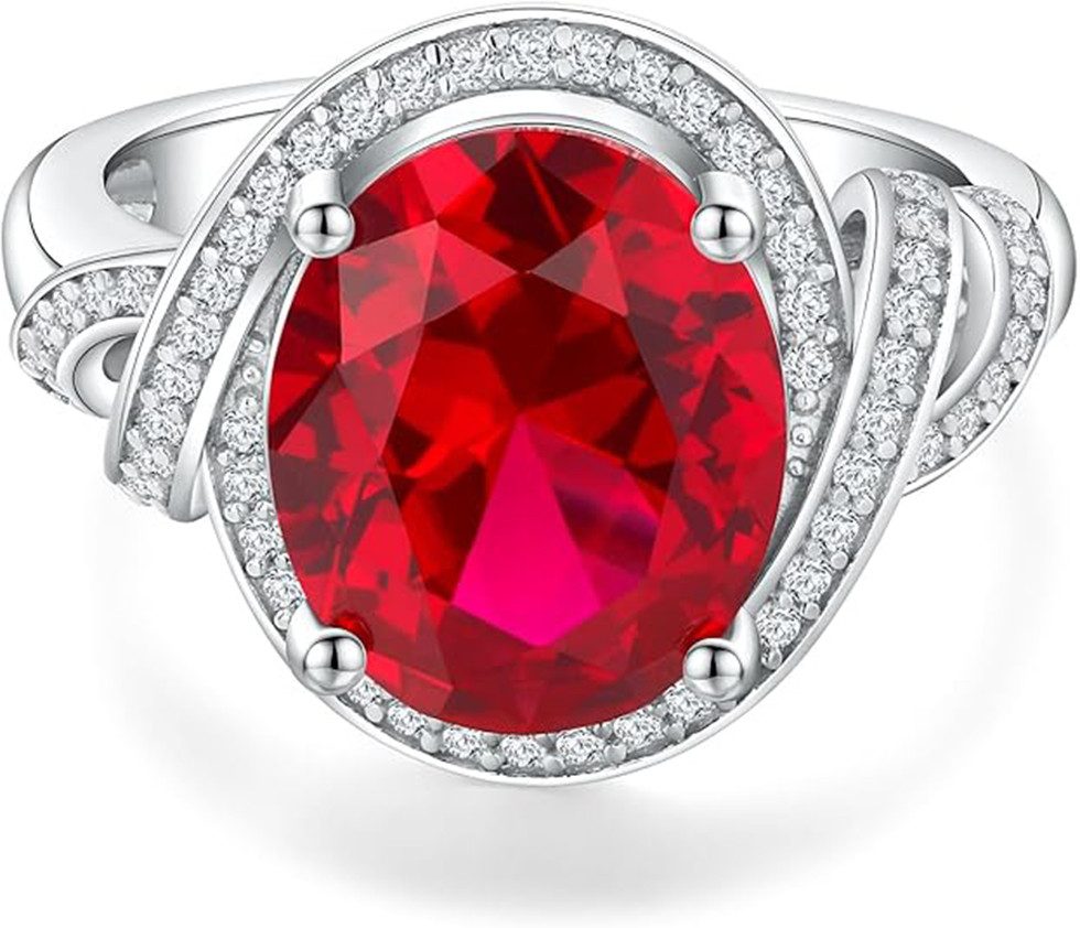 Jumpeak Diamantring Damen-Goldring 585er Gold-Ehering Damenring Edelsteinring, Valentinstagsgeschenk für sie Exquisiter Rubin, 3 Karat