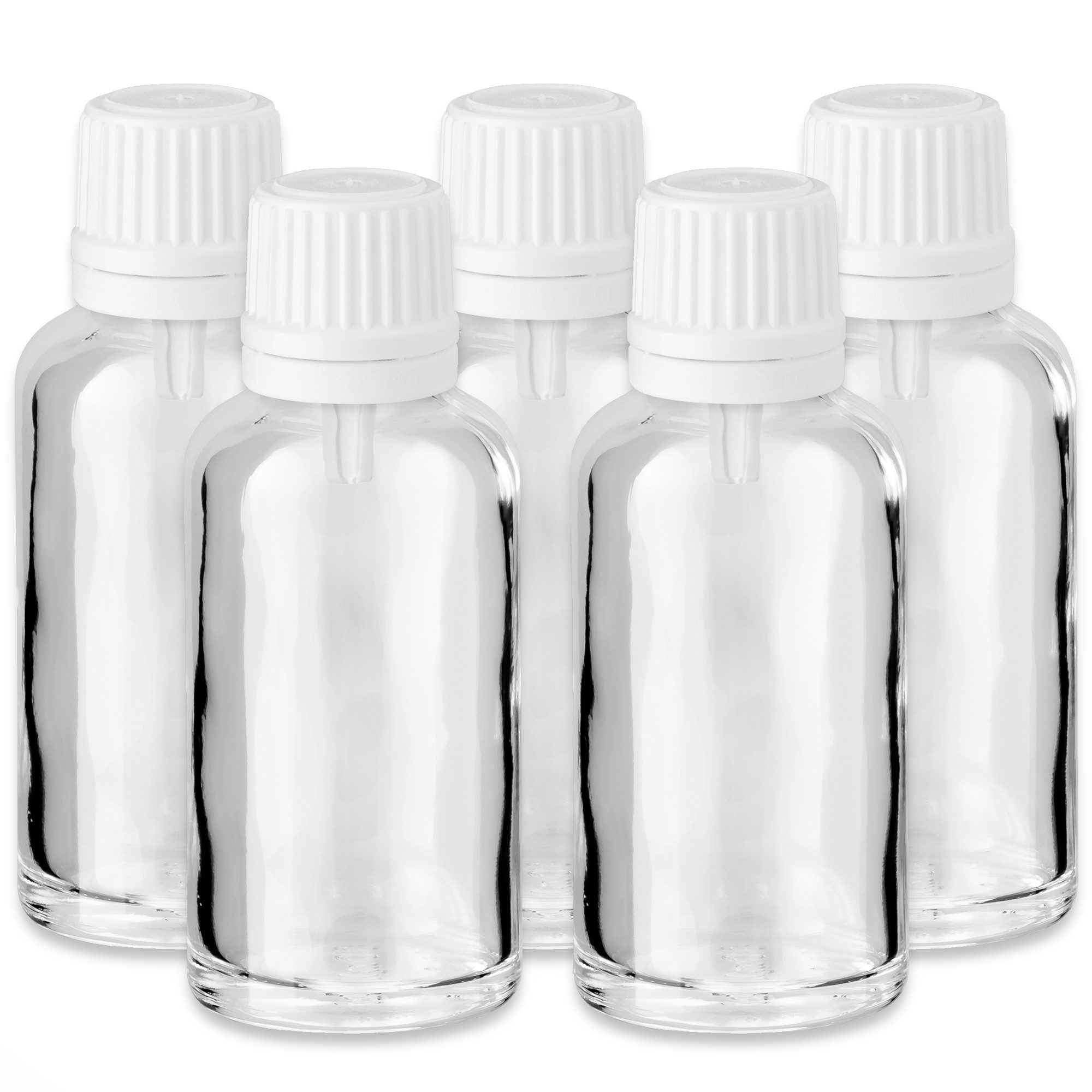 Tropfer 5x Klare Glasflasche 30 ml mit weißem Tropfeinsatz Nachfüllbar leer
