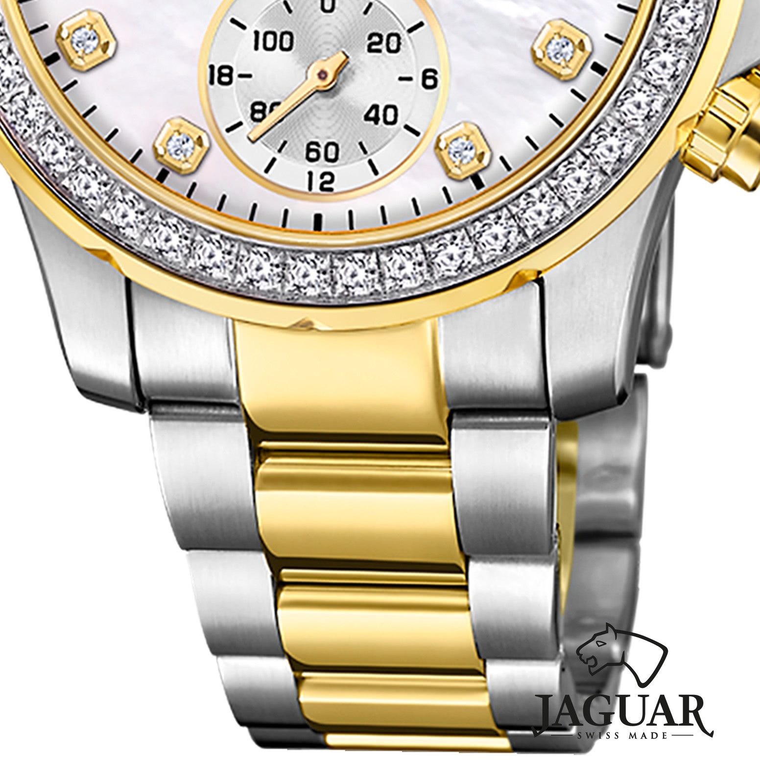 JAGUAR Multifunktionsuhr Jaguar Damenuhr Edelstahl silber gold, (Multifunktionsuhr), Damen Armbanduhr rund, Edelstahlarmband silber, gold
