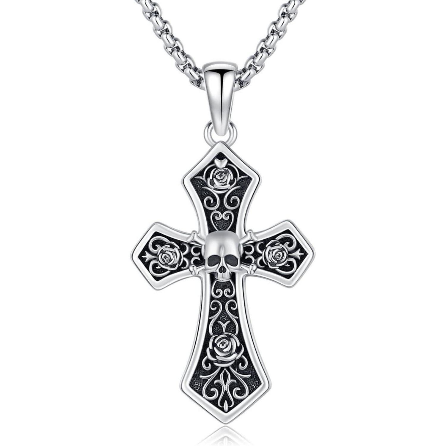 Valentinstagsgeschenk LuxusKollektion Kette und Anhänger Set Kreuzkette Herren 925 Silber Abalone Opal Malachit Schwarzer Schädel